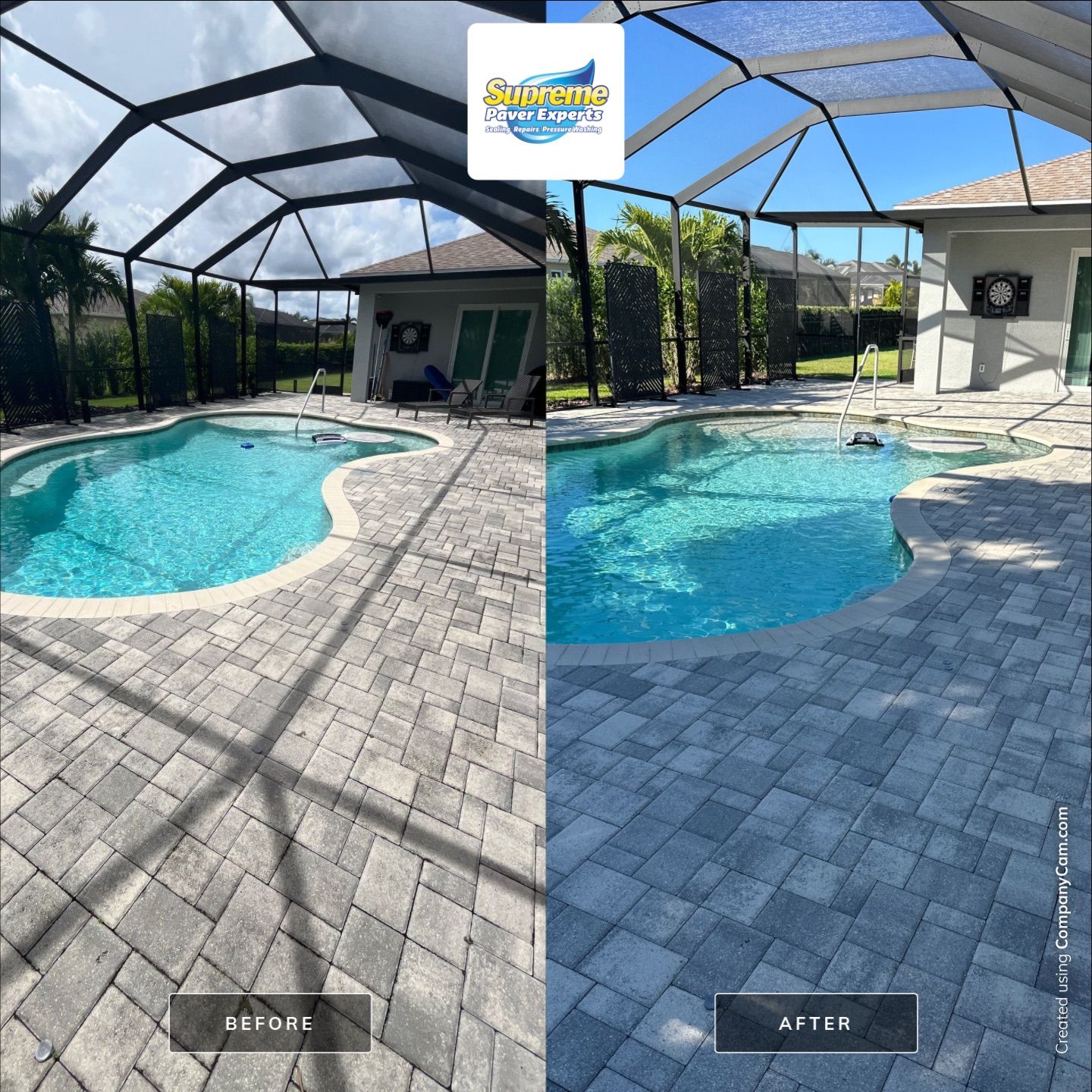 Residential Paver Sealing for Driveway and Pool Deck in La Paloma Sun City Center by Supreme Paver Experts