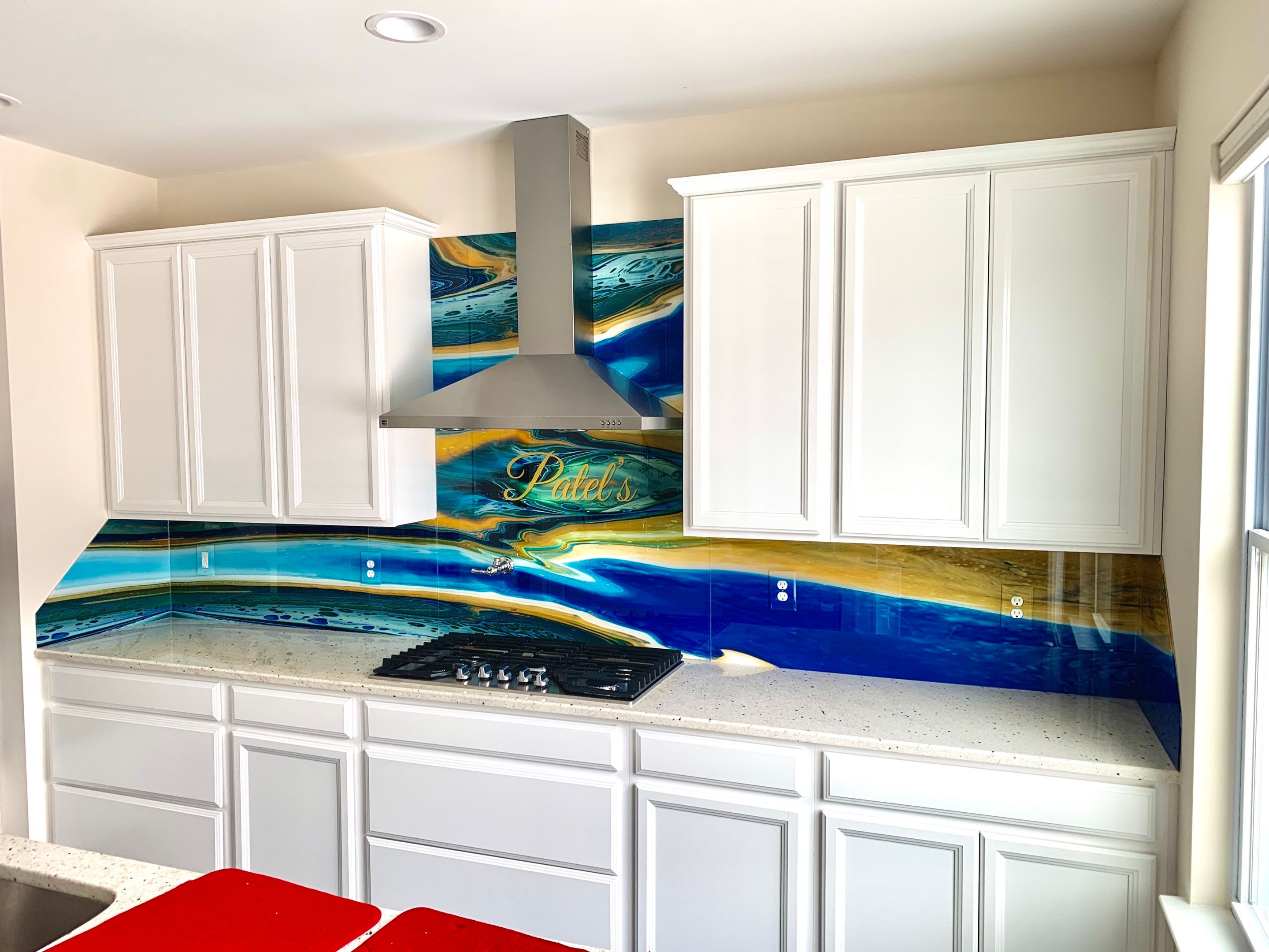 Kitchen Remodel using IMAGIO Solid Glass Backsplash - Imagine by fine Artist Ramona Patterson by IMAGIO