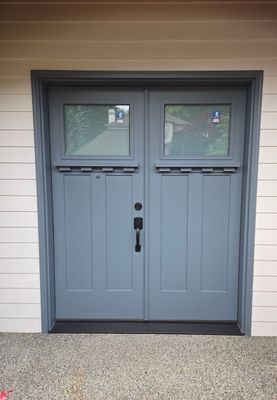 Double Entry Door Installation With Glass Inserts in Bellevue