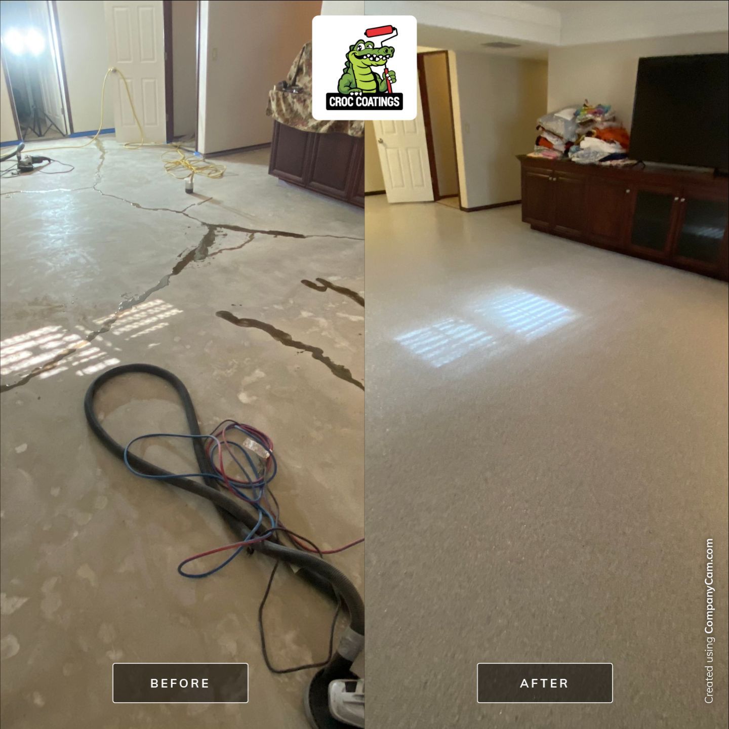 Basement Transformation using Ash Colorway by Croc Coatings, LLC