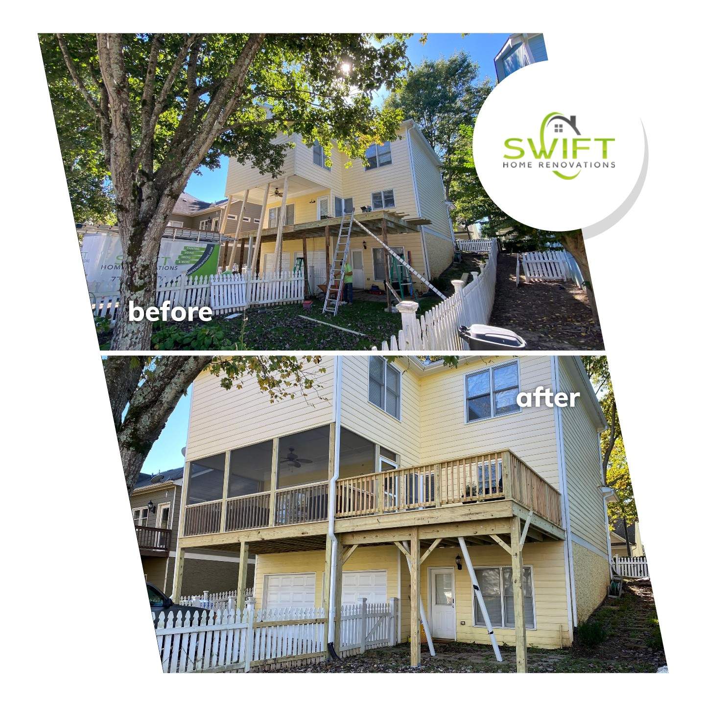 Elevated Pressure-Treated Deck and Screened Porch Build in Atlanta by Swift Home Renovations