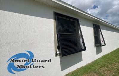 Impact Rated Bahama Shutters in Matte Jet Black