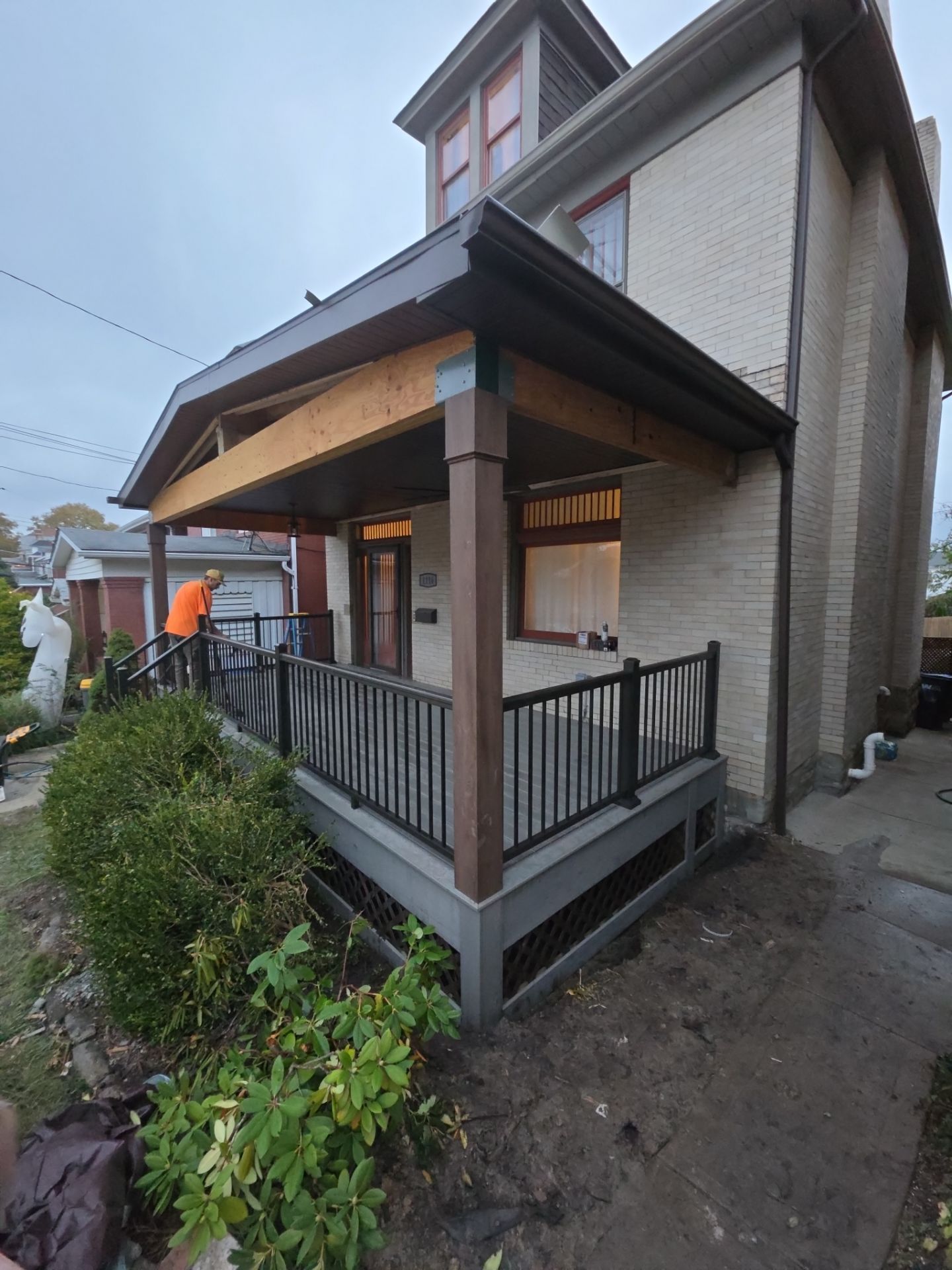 Custom Covered Front Porch Deck Build in Pittsburgh by Cousins Roofing Siding & Decks