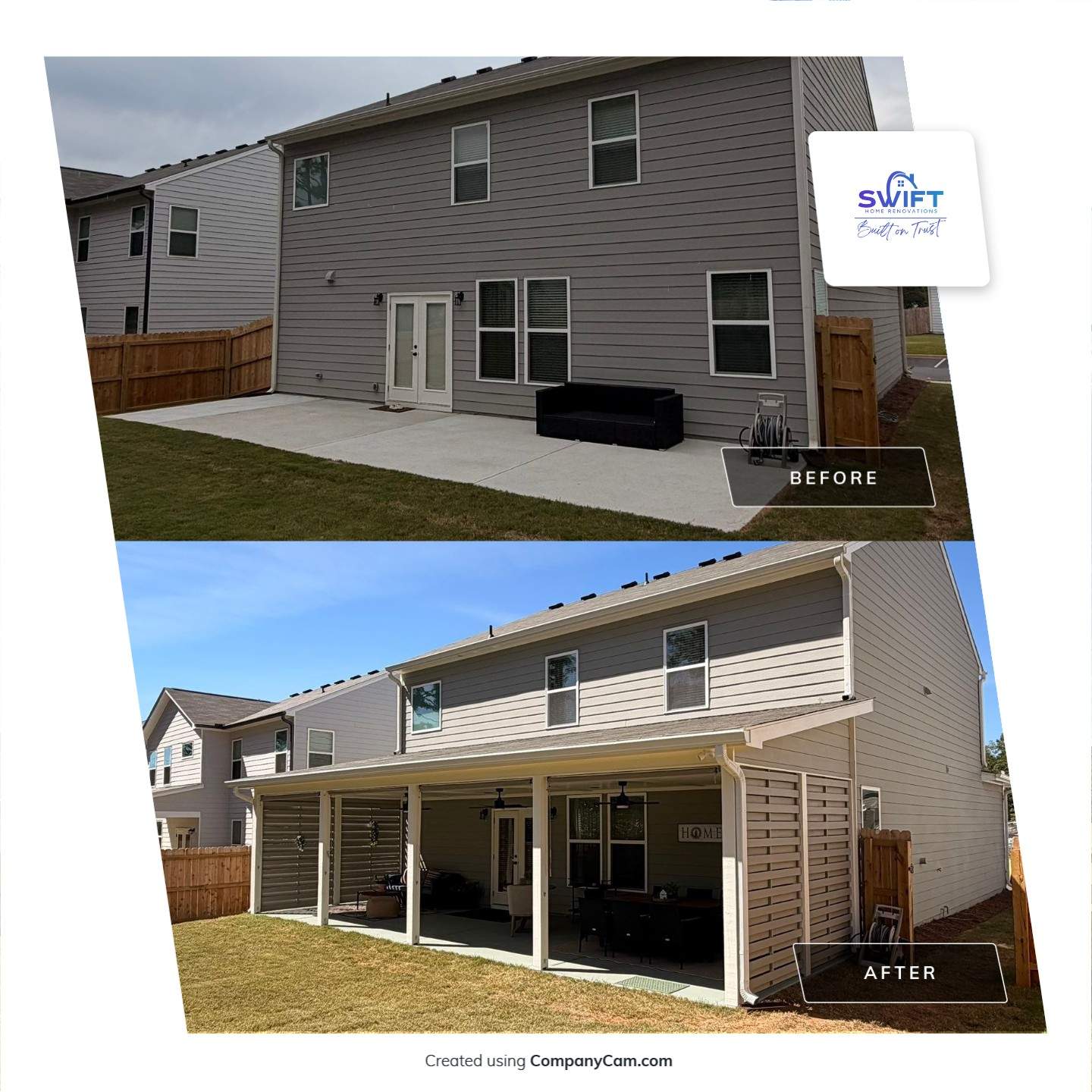 Custom Covered Back Porch with Privacy Screening in Acworth by Swift Home Renovations 