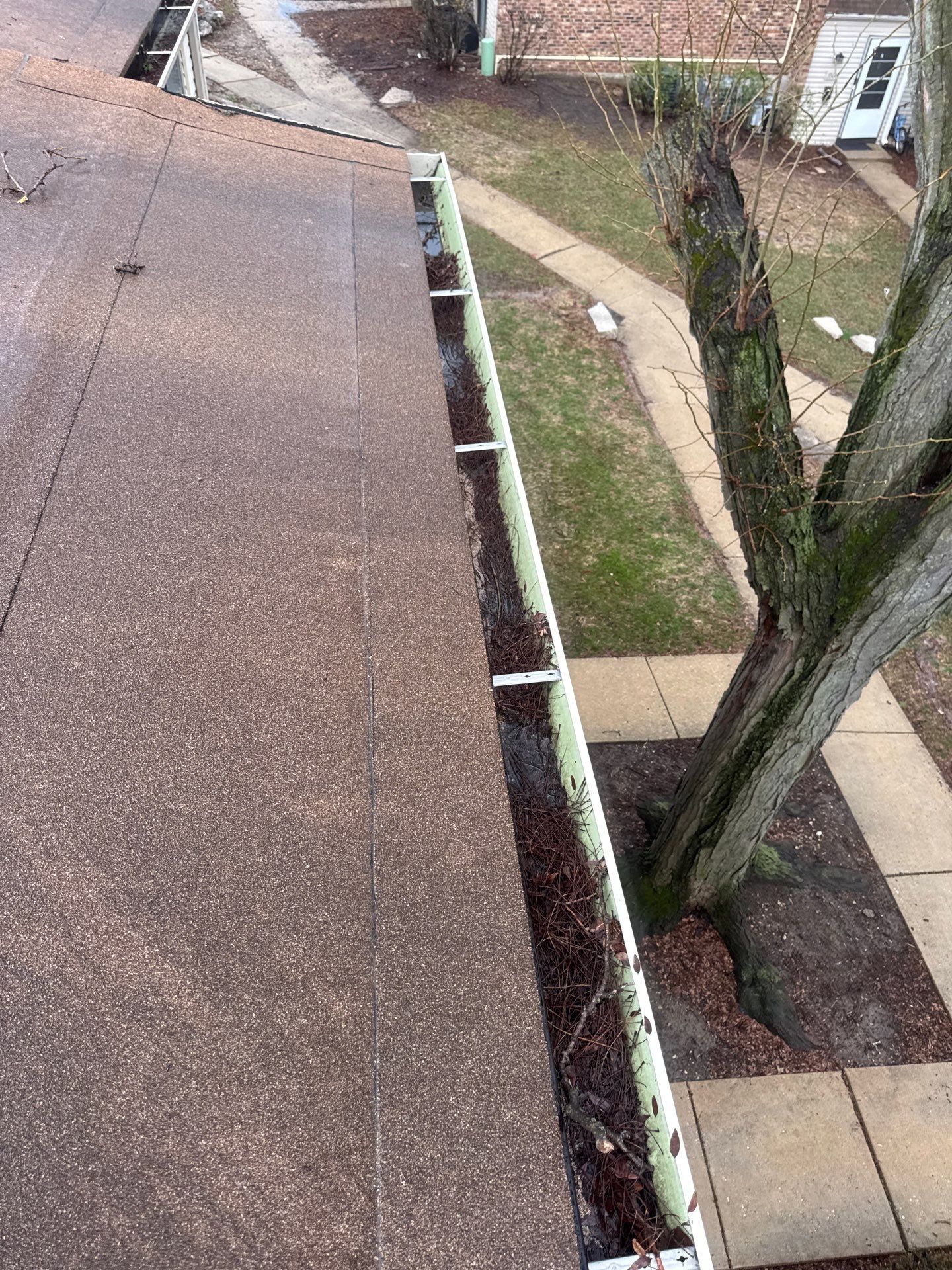 Commercial gutter cleaning Joliet, IL before photo with filled gutters