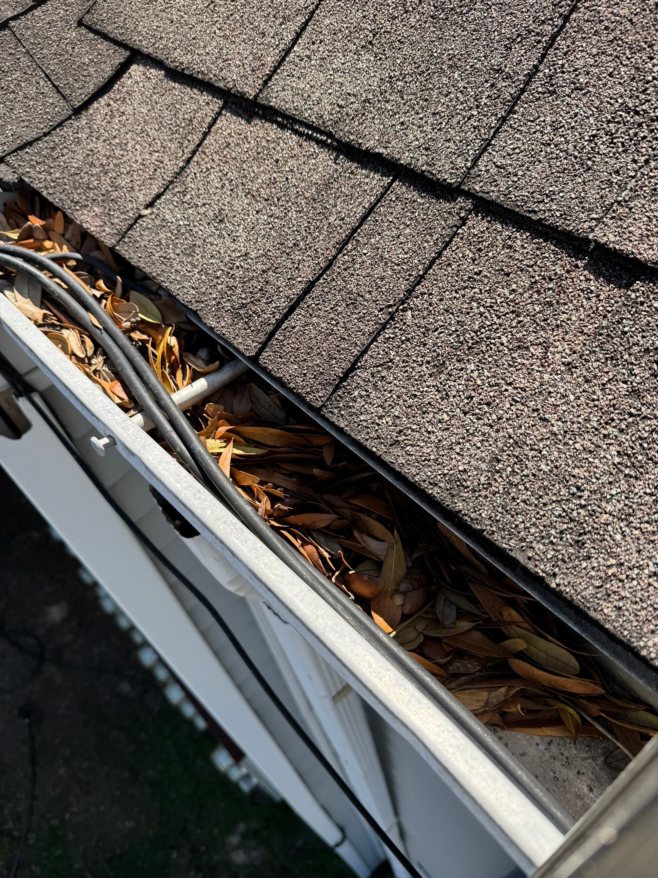 Commercial gutter cleaning Pensacola, FL before photo with filled gutters