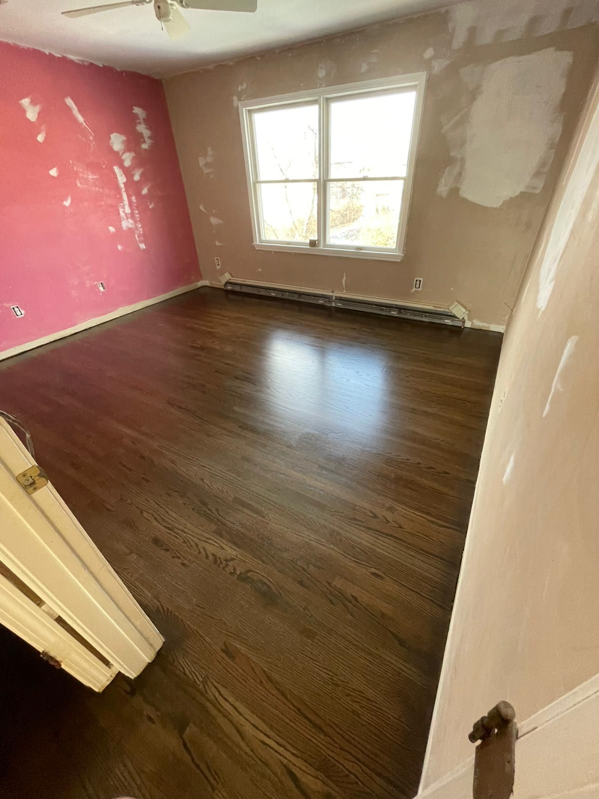Install 1 1/2 Red Oak and Refinish with Jacobean Stain using Duraseal Jacobean with Bona Semi Gloss by Footprints Floors Morristown