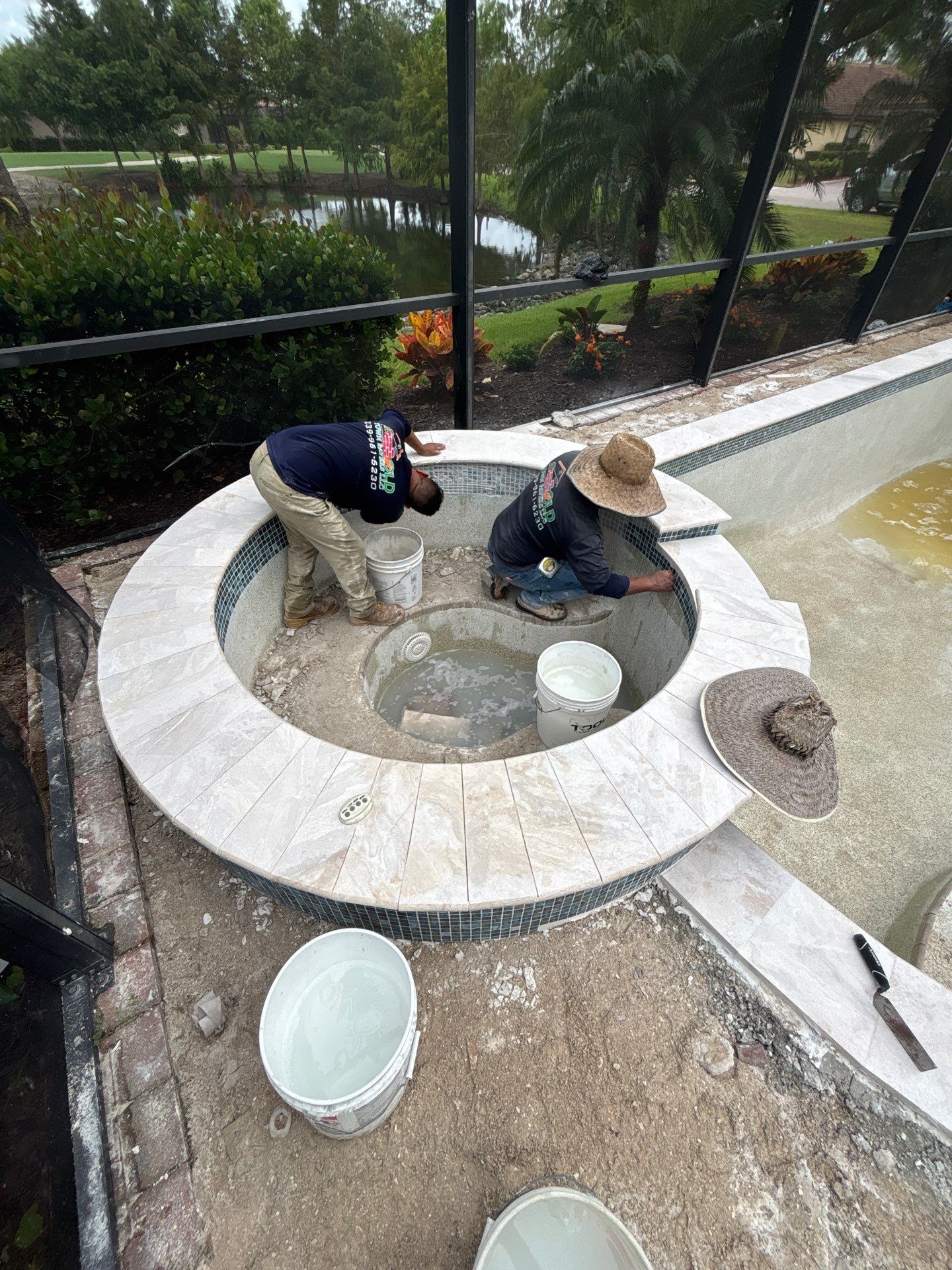 Textured Marble Pool Deck - Bonita National Golf & Country Club by Old Town Pavers Llc