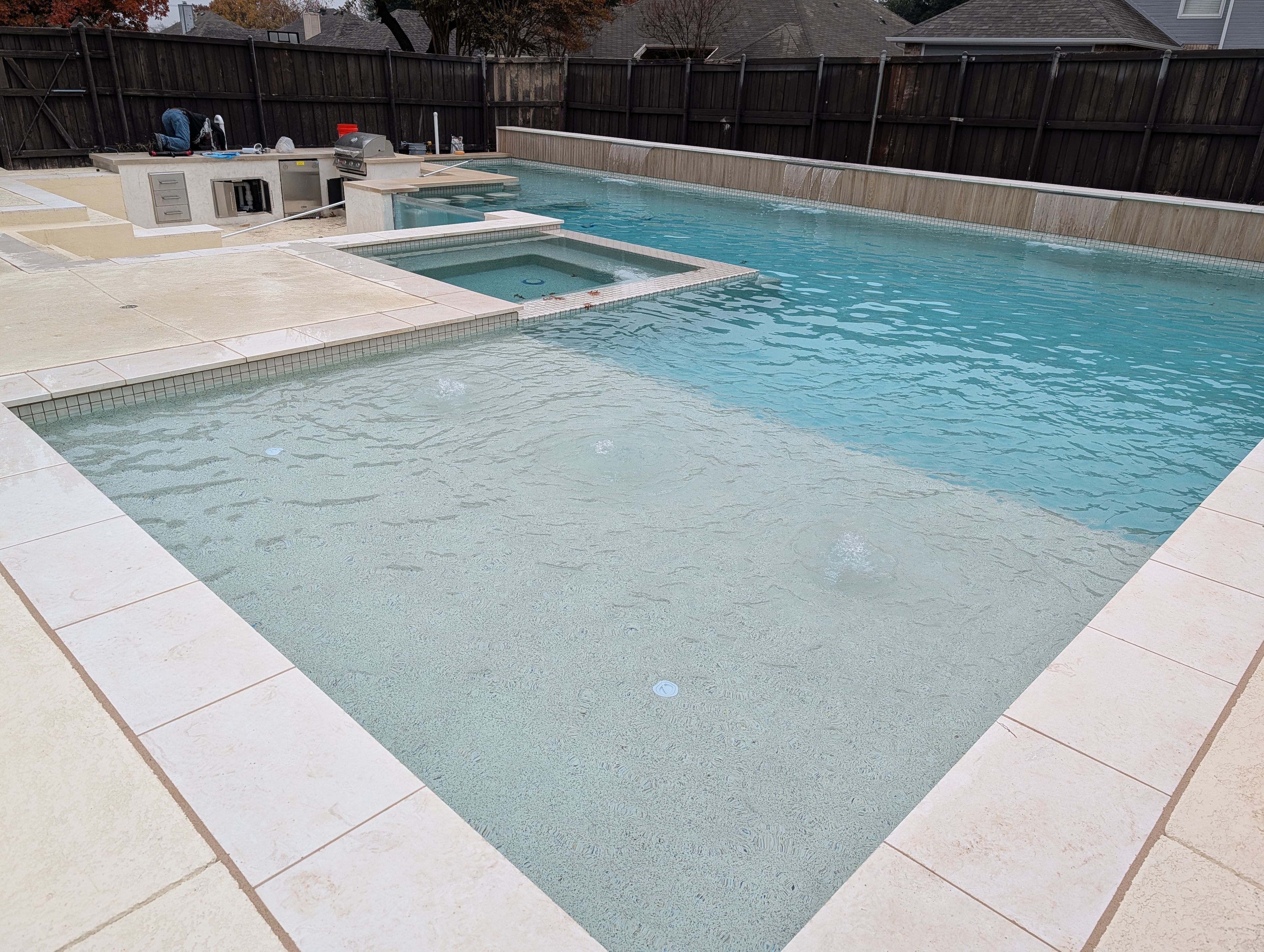 Modern Geometric Pool with Cabana and Fire Feature by Pinnacle Pools and Spas - DFW