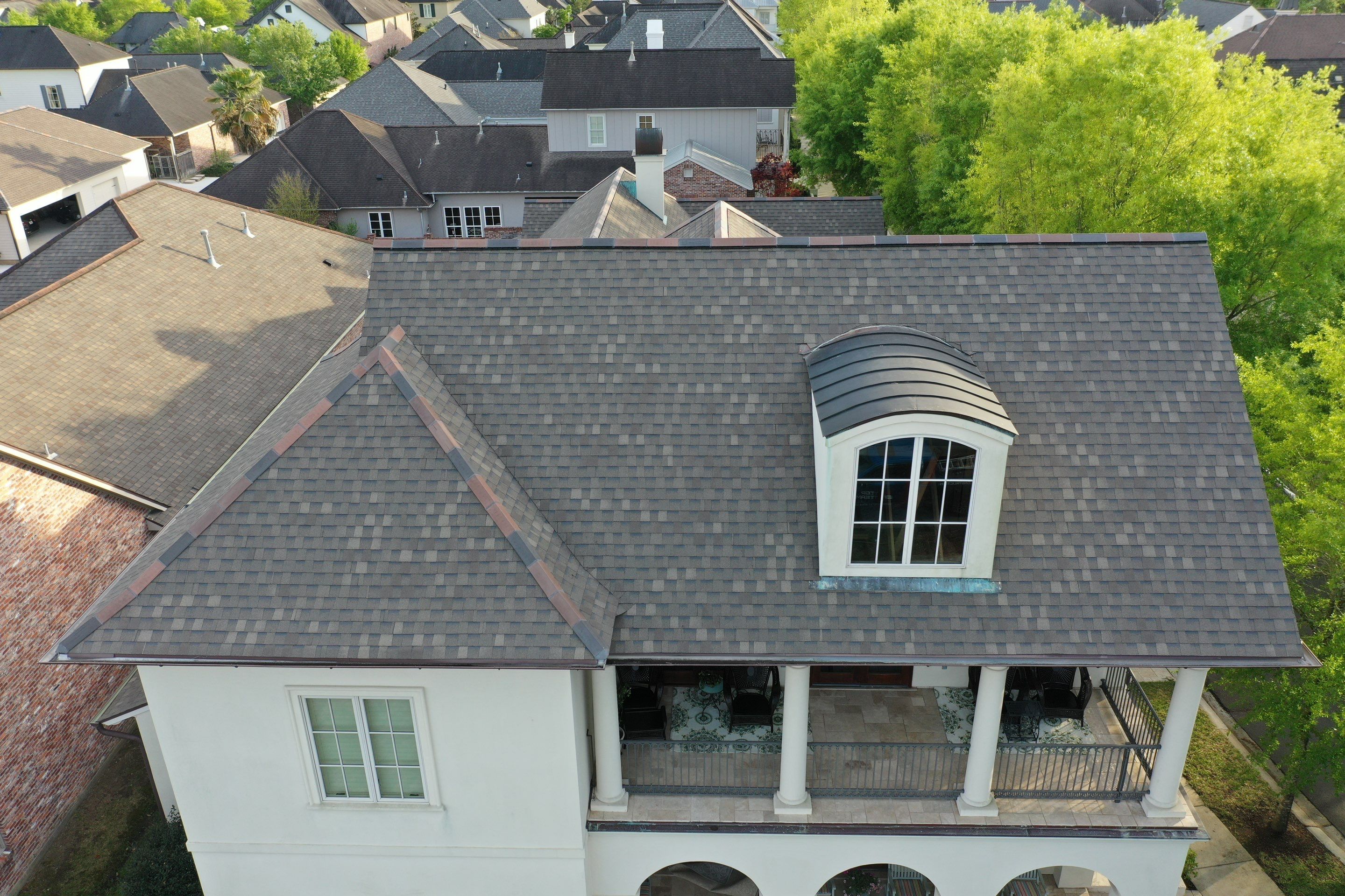 Atlas Pinnacle Pristine Weathered Wood with Hecker V Ridge Tile by Top Team Construction