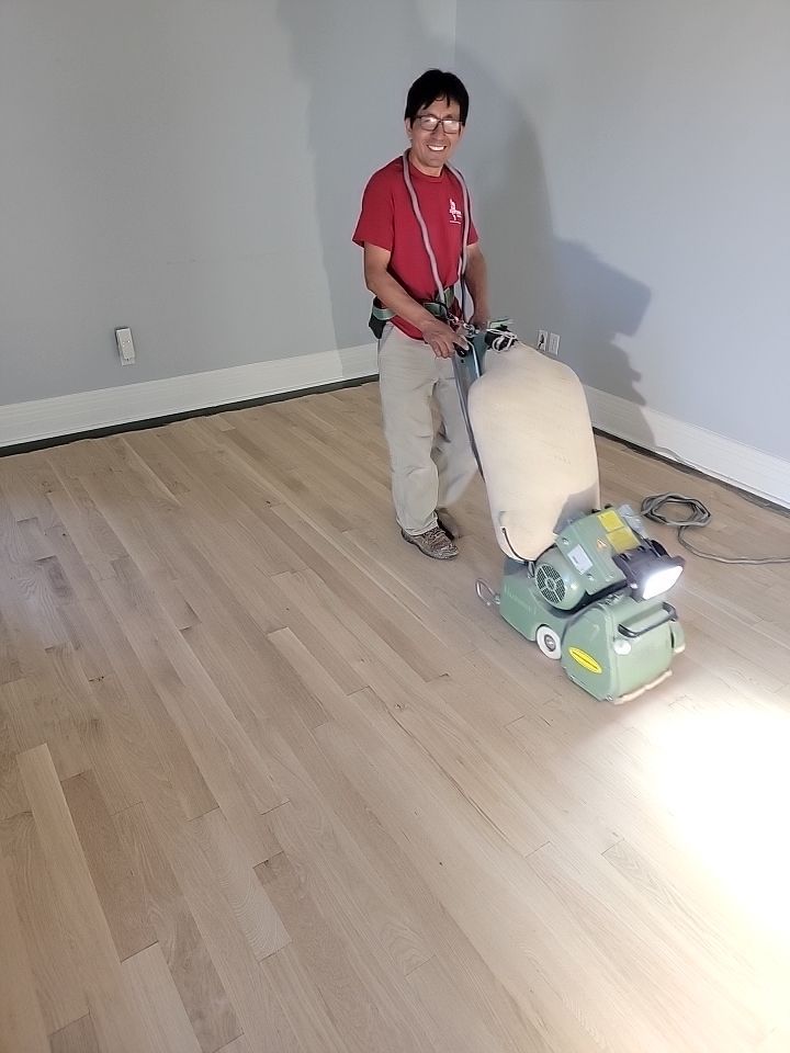From dark to light, the results are stunning! Beautiful white oak refinish with Country White stain by Footprints Floors of Nashville