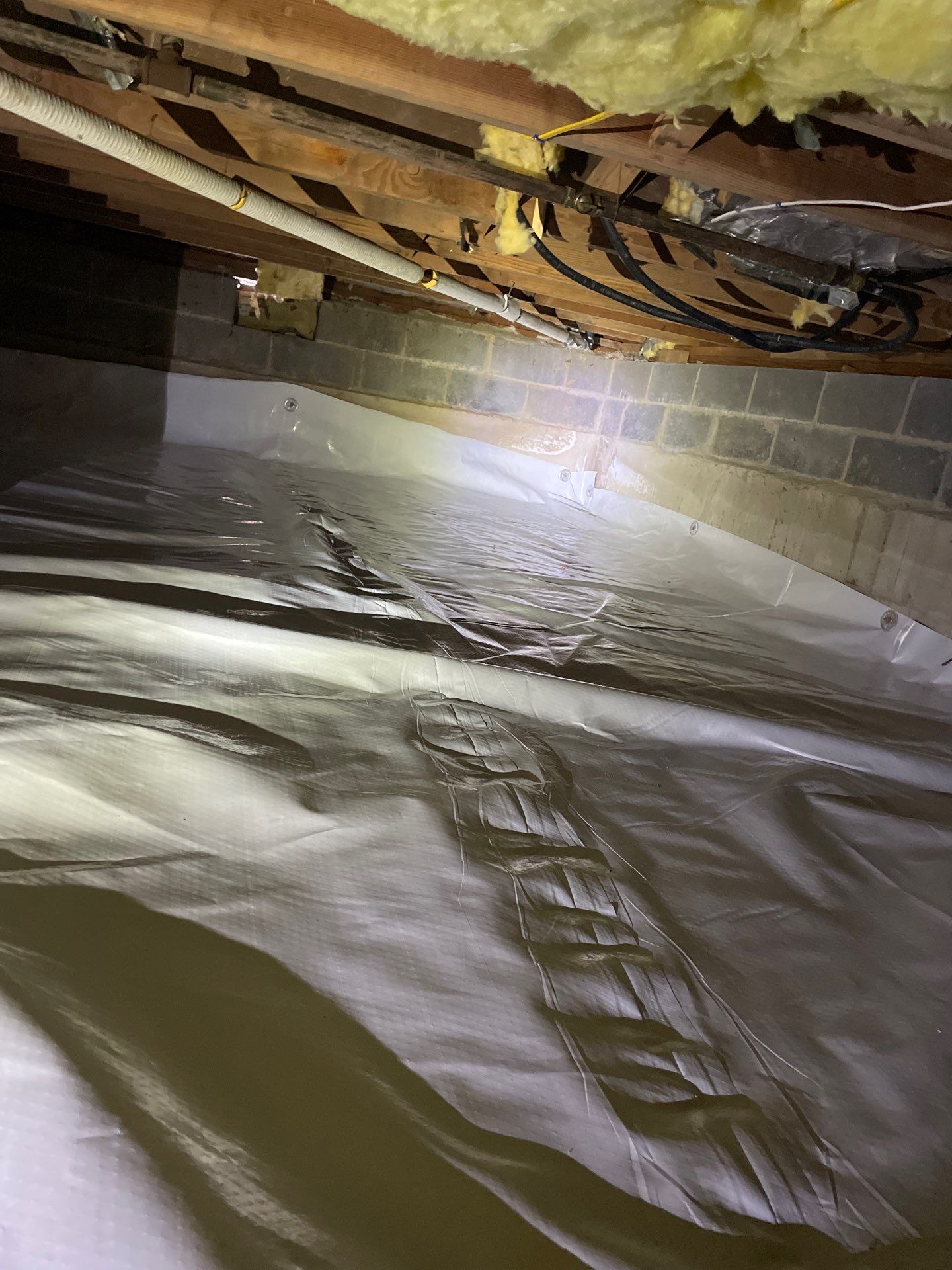 Basement Exterior Walls using Crawl Space Liner by NYS Foam & Energy