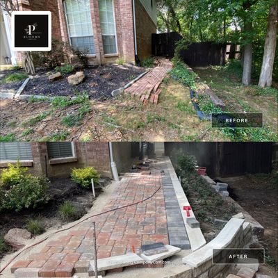 Paver Walkway, Chop Rock with Flagstone Cap