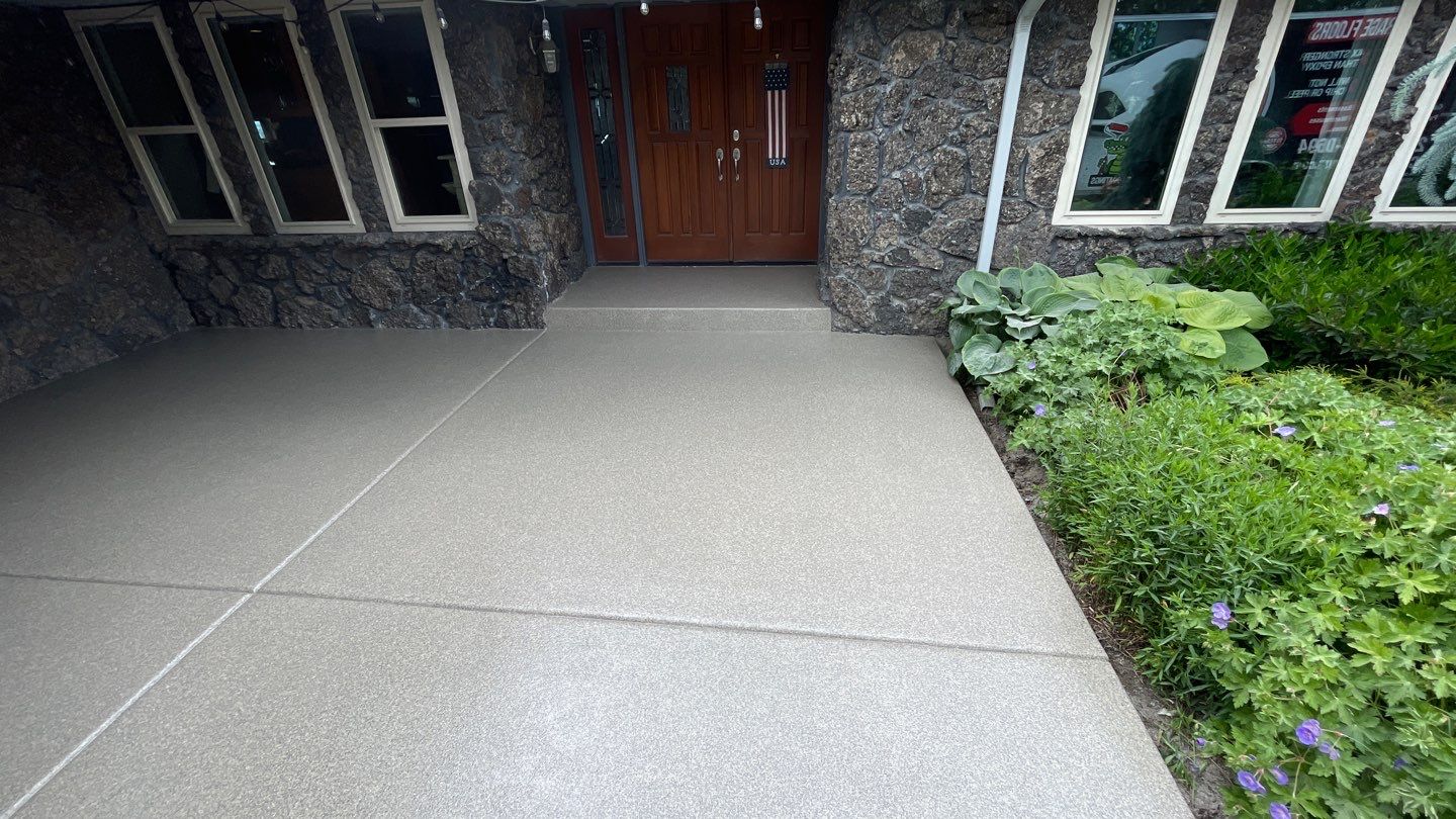 Patio Transformation using Rockford 1/8" Flake by Croc Coatings, LLC