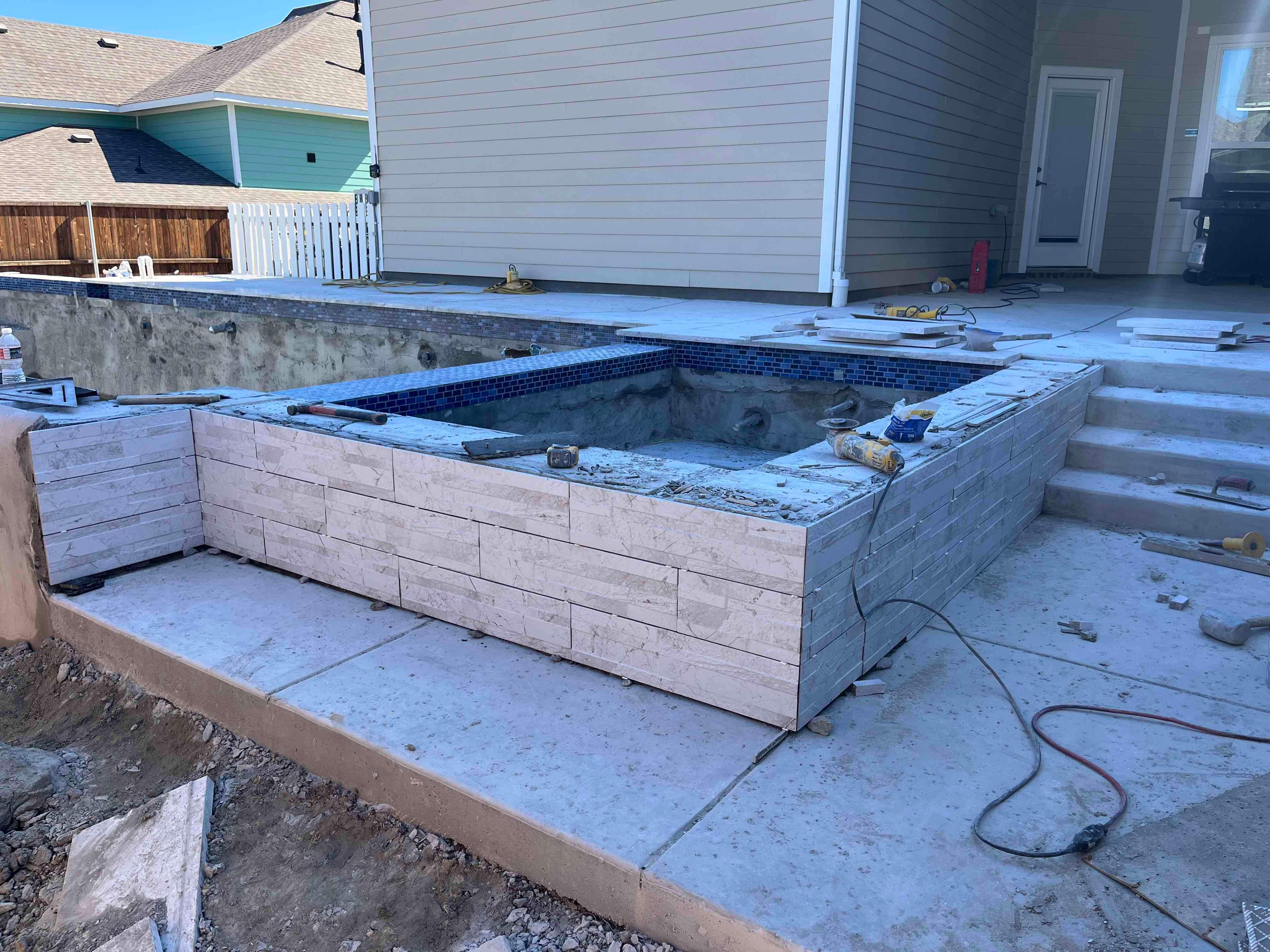 Modern Geometric Pool with Raised Spa by Pinnacle Pools and Spas - DFW