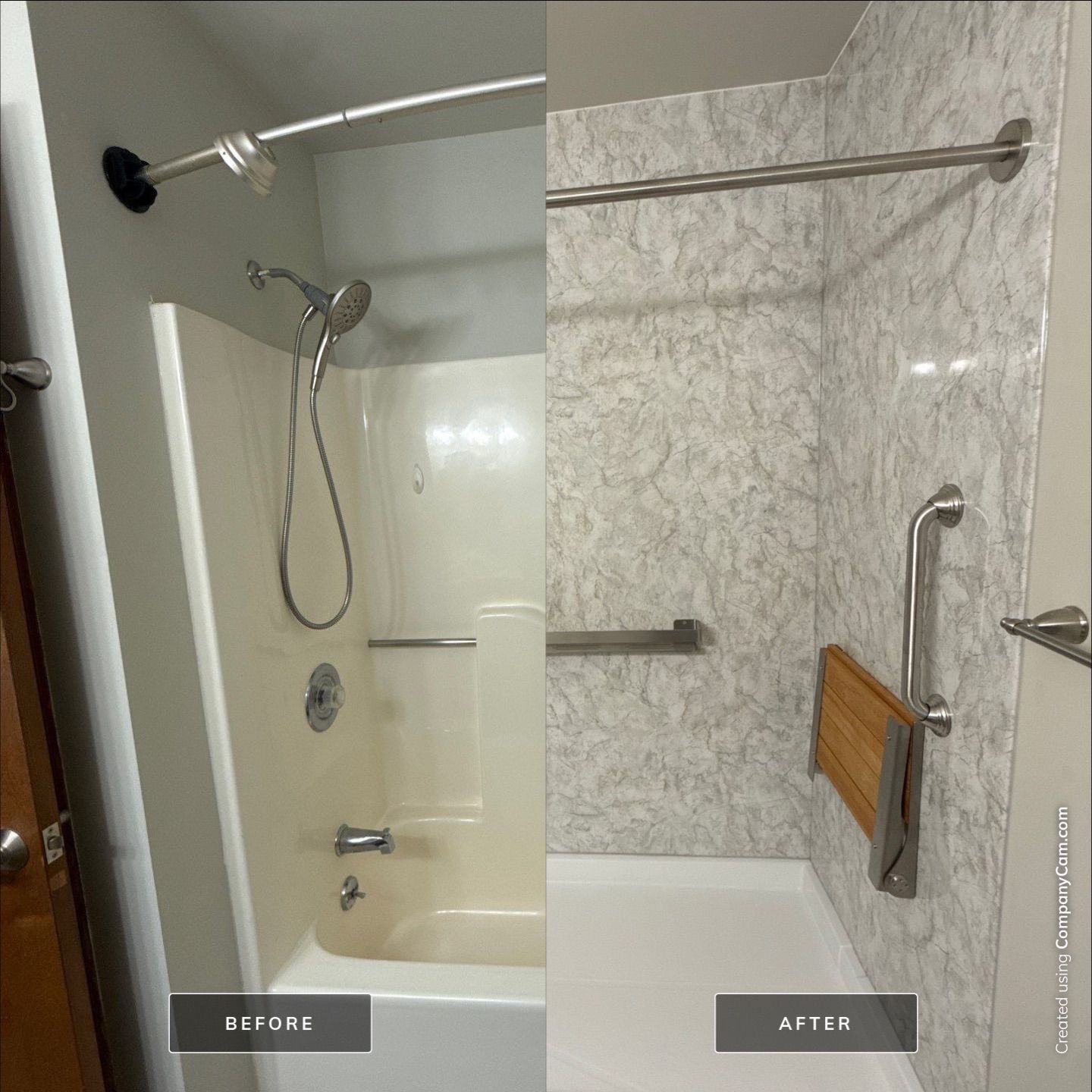 Jacuzzi Walk-In Shower Conversion Featuring Marble Acrylic Walls in Gaylord by Rainbow Seamless Systems
