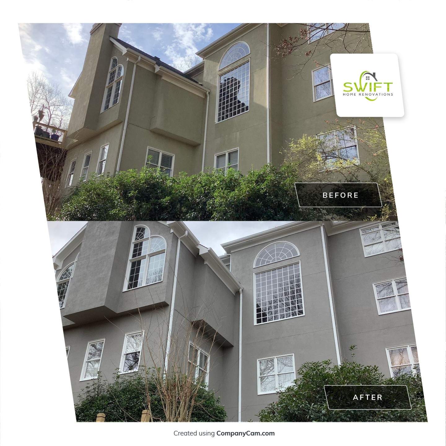Exterior Stucco Painting and White Trim Update in Roswell by Swift Home Renovations