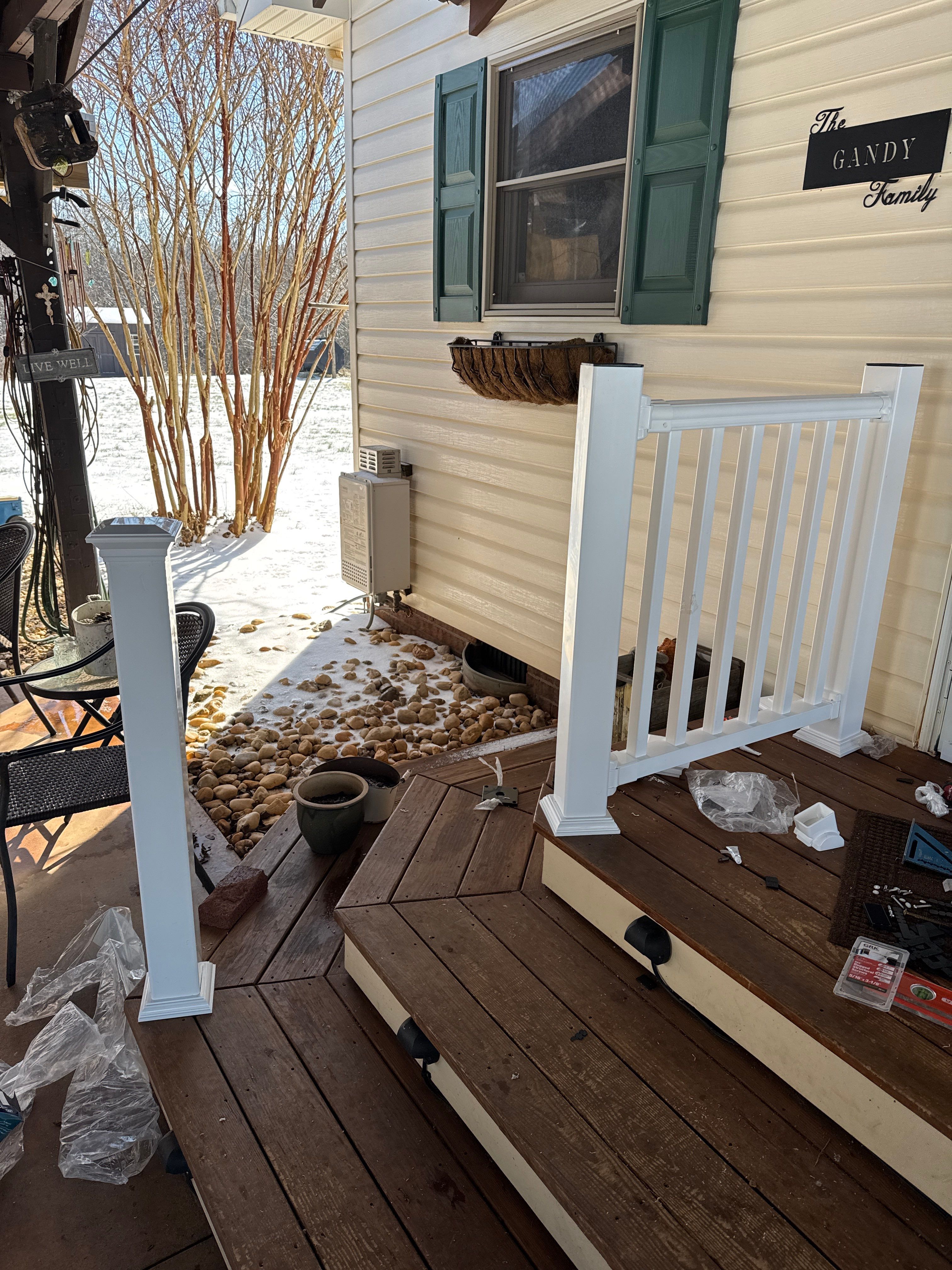 Carport Entry Vinyl Railing Install by A Step Above Handy LLC