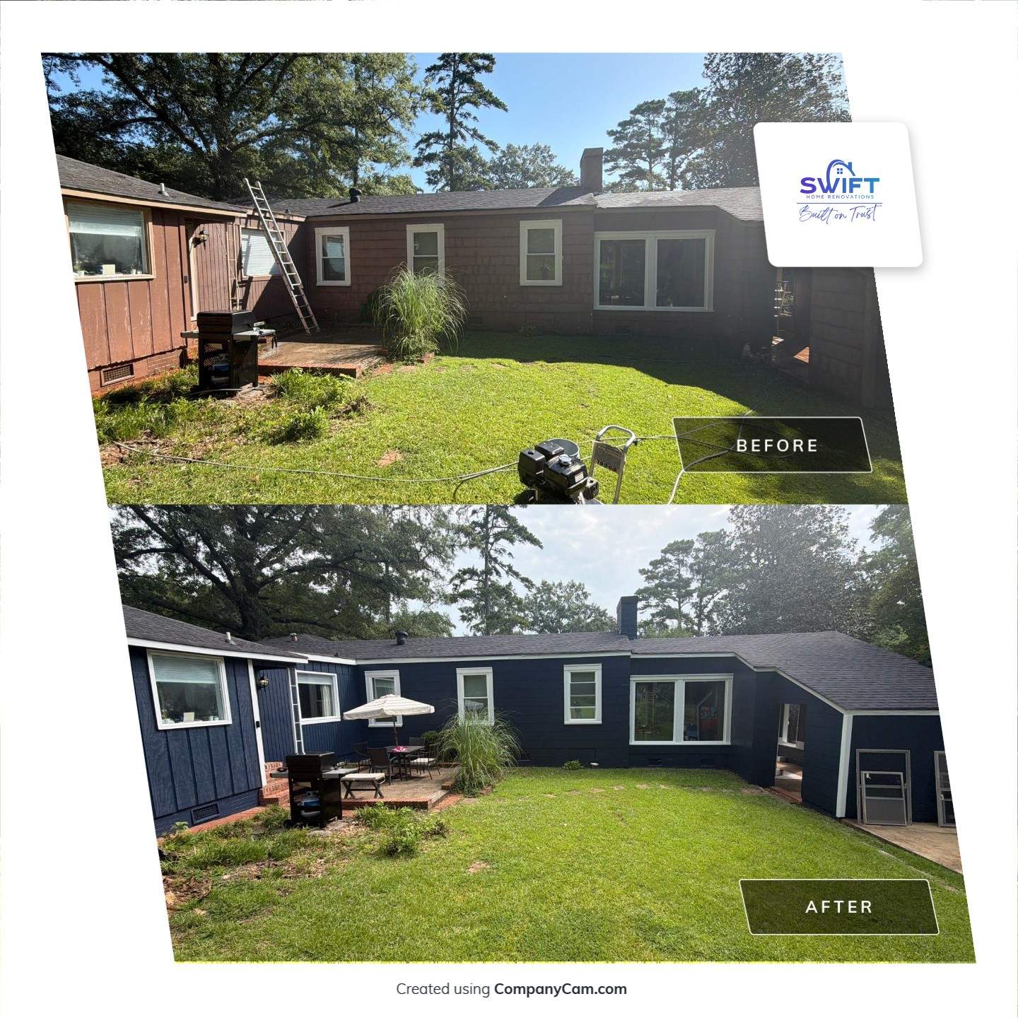 Full Exterior Repaint with Navy Blue and White Trim by Swift Home Renovations