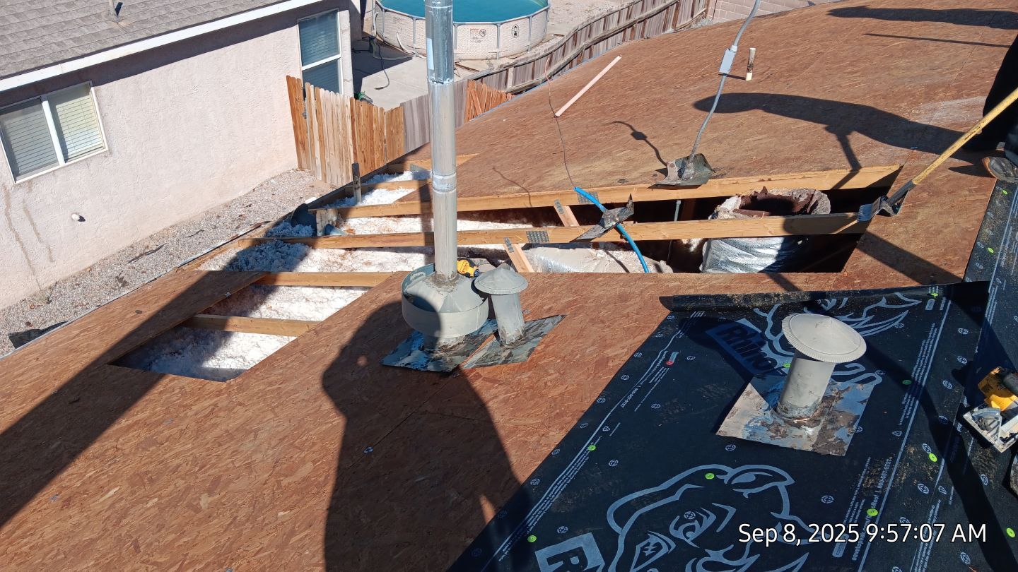 Owens Corning Brownwood Duration shingle roof replacement in Rio Rancho by Doyle Roof Masters Inc