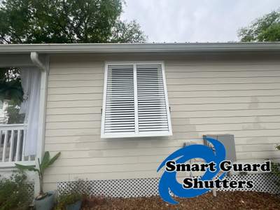 Hurricane rated Bahama Shutters in Traffic White 