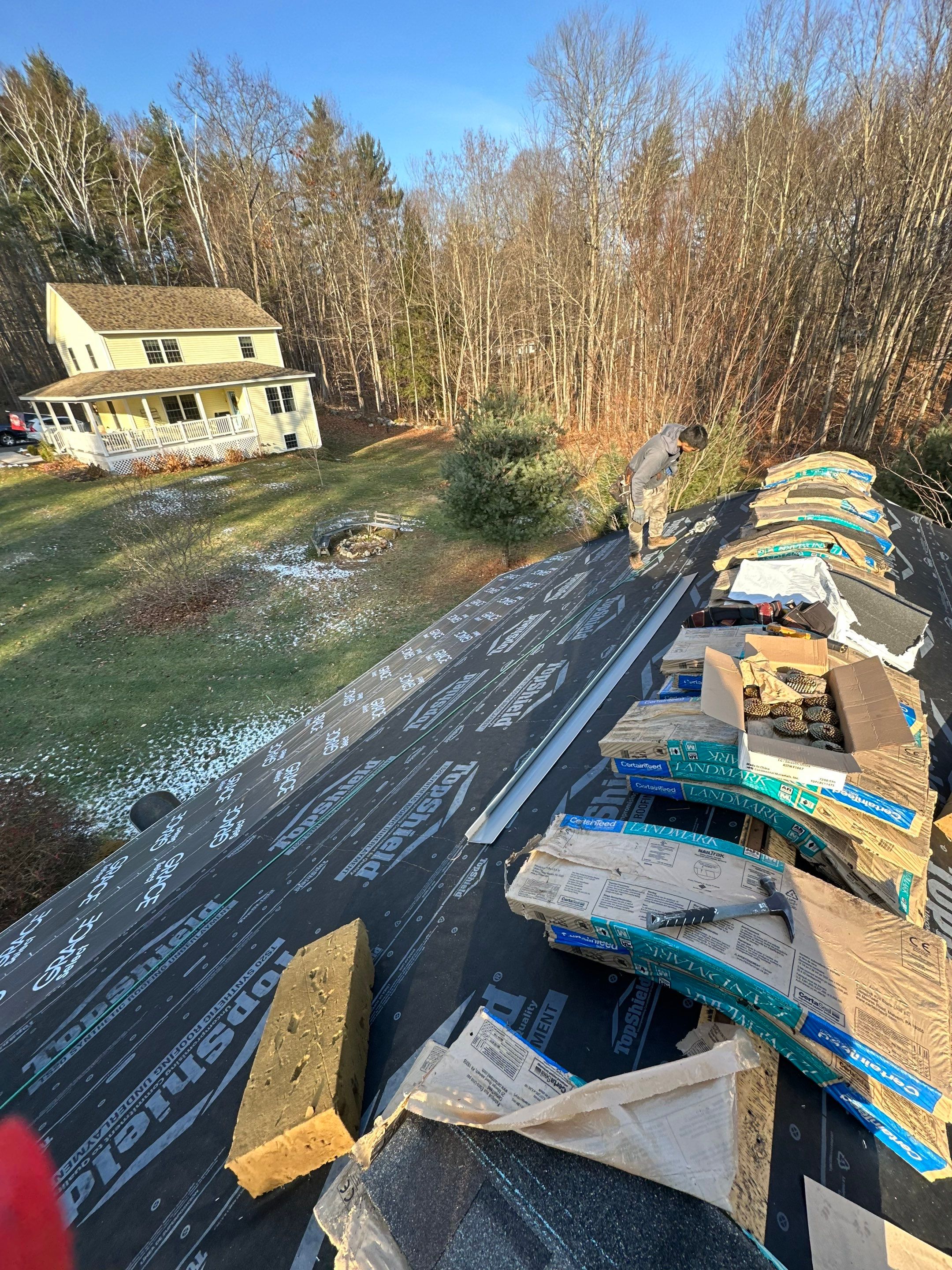 New Garage Roof In Merideth New Hampshire by Tall pine roofing