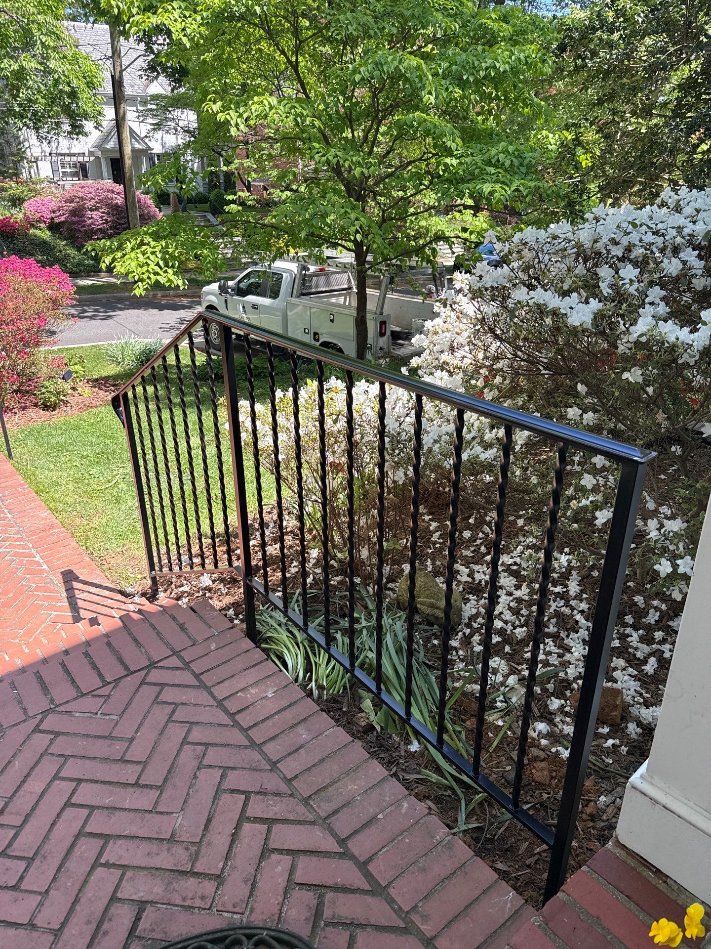 Custom Wrought Iron Handrails for Herringbone Brick Stairs in DC by Capitol Iron Works