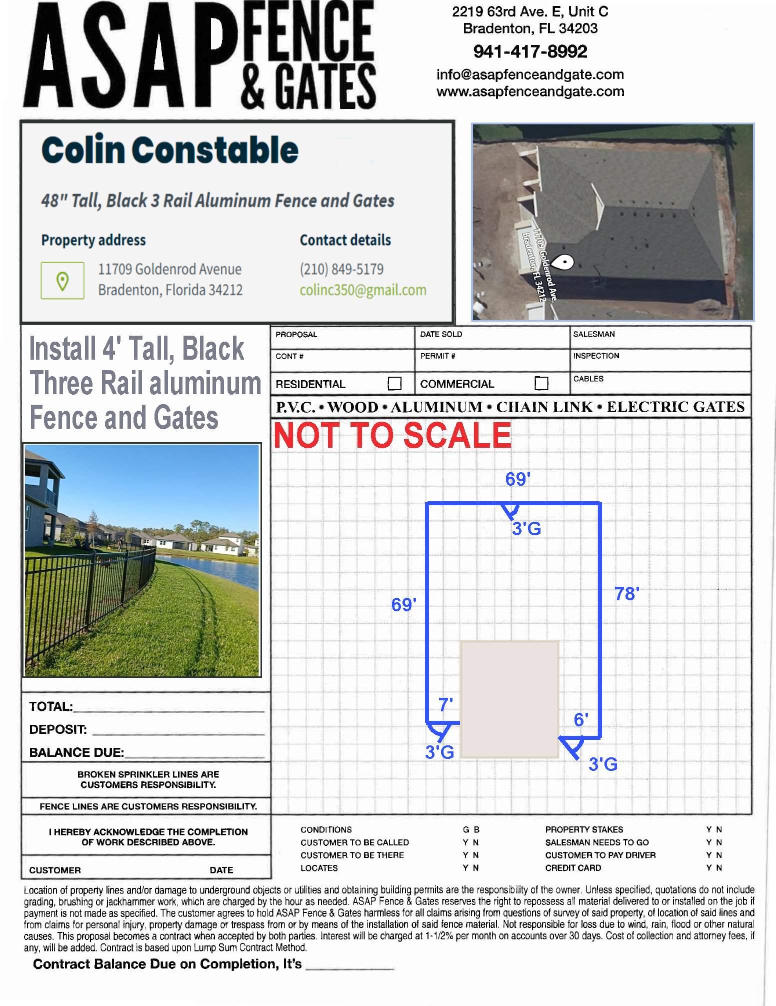 Bradenton, FL 4ft. Tall 3-Rail Black Aluminum Fence by Asap fence and gates, LLC