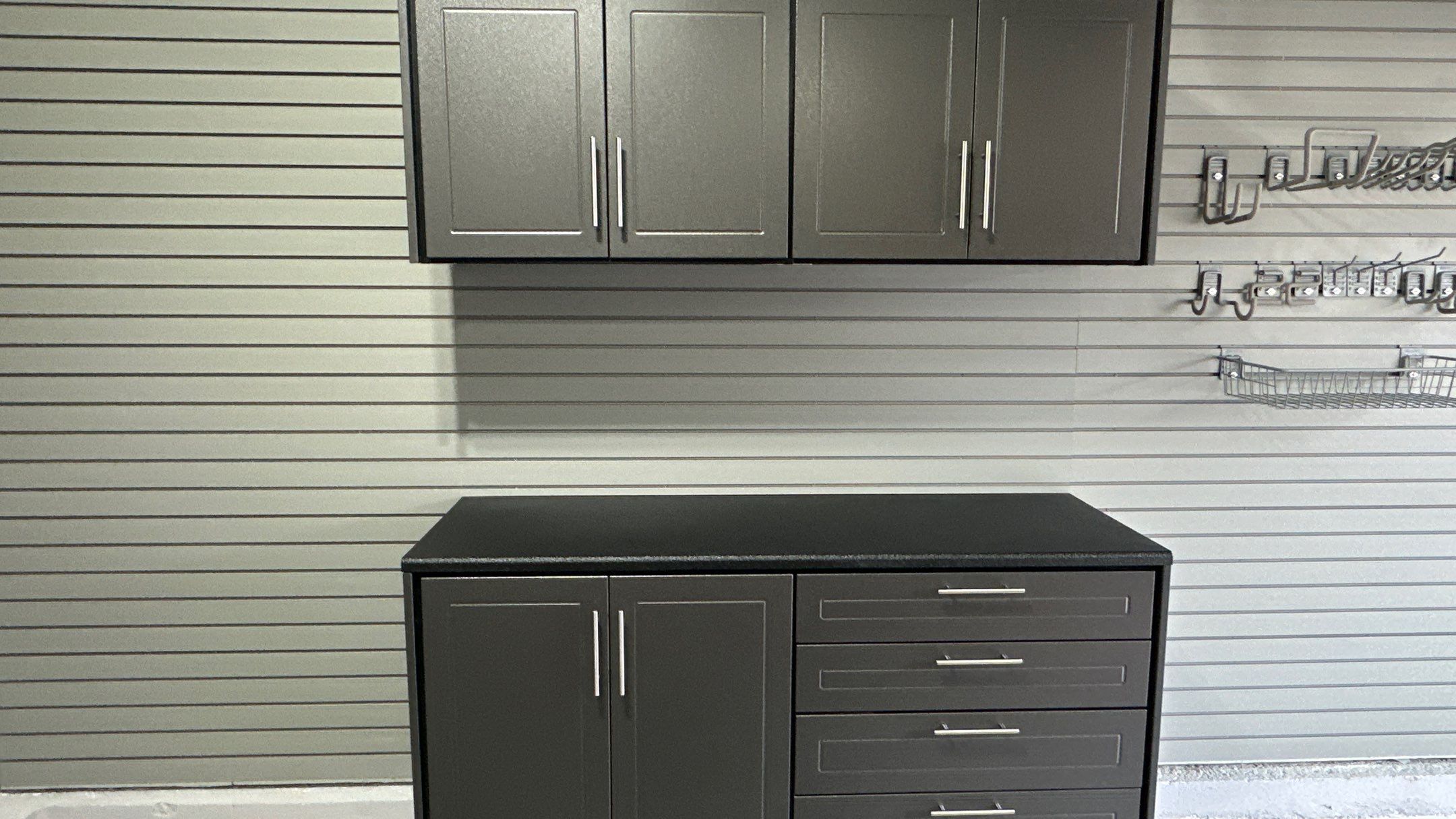Jeff B got a beautiful combination of Cabinets and Slatwall by Banner Garage