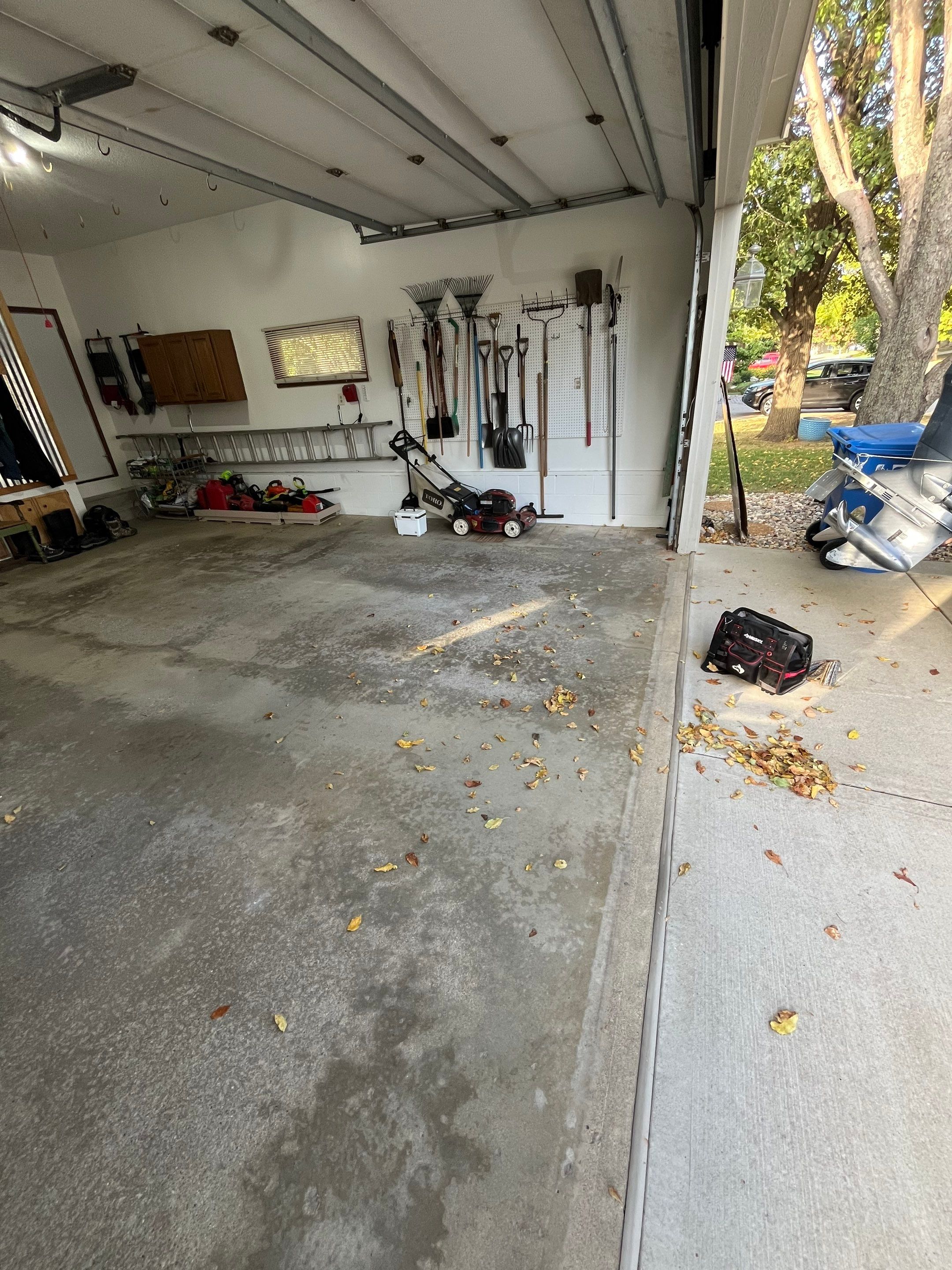 Multi-Colored Flake Epoxy Garage Floor Coating and Crack Repair by Select Painting, Coatings & Garage Cabinets