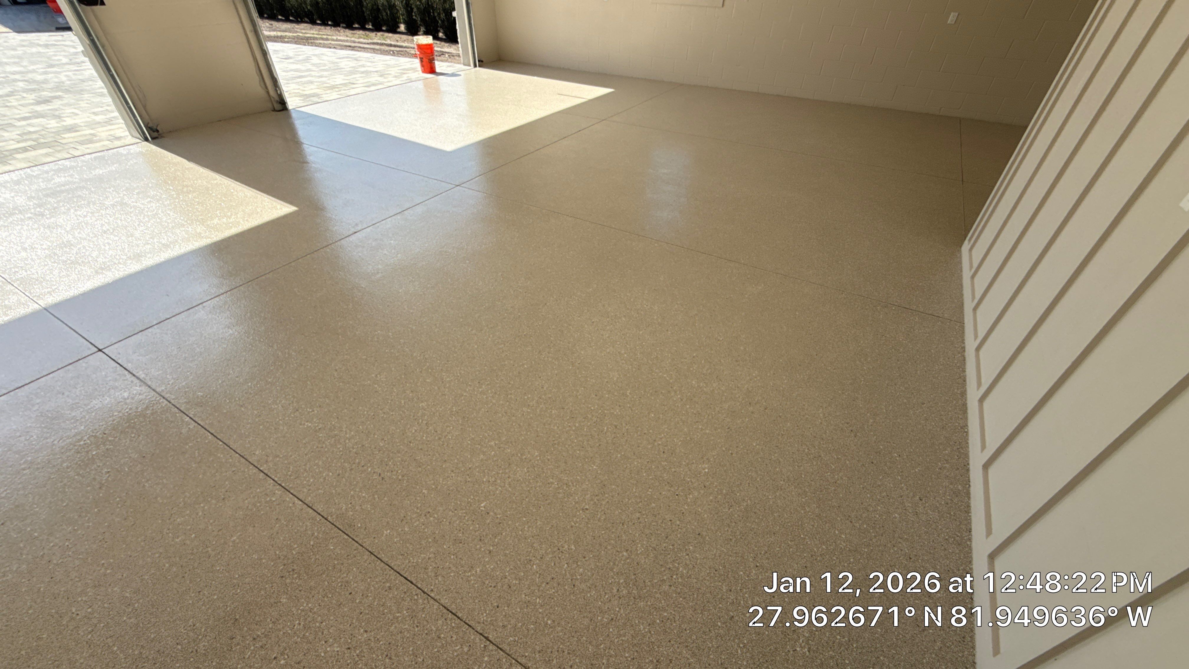 Sandstone Hybrid Flake Garage & Gravel Flake Utility Space by Performance Floors & Coating