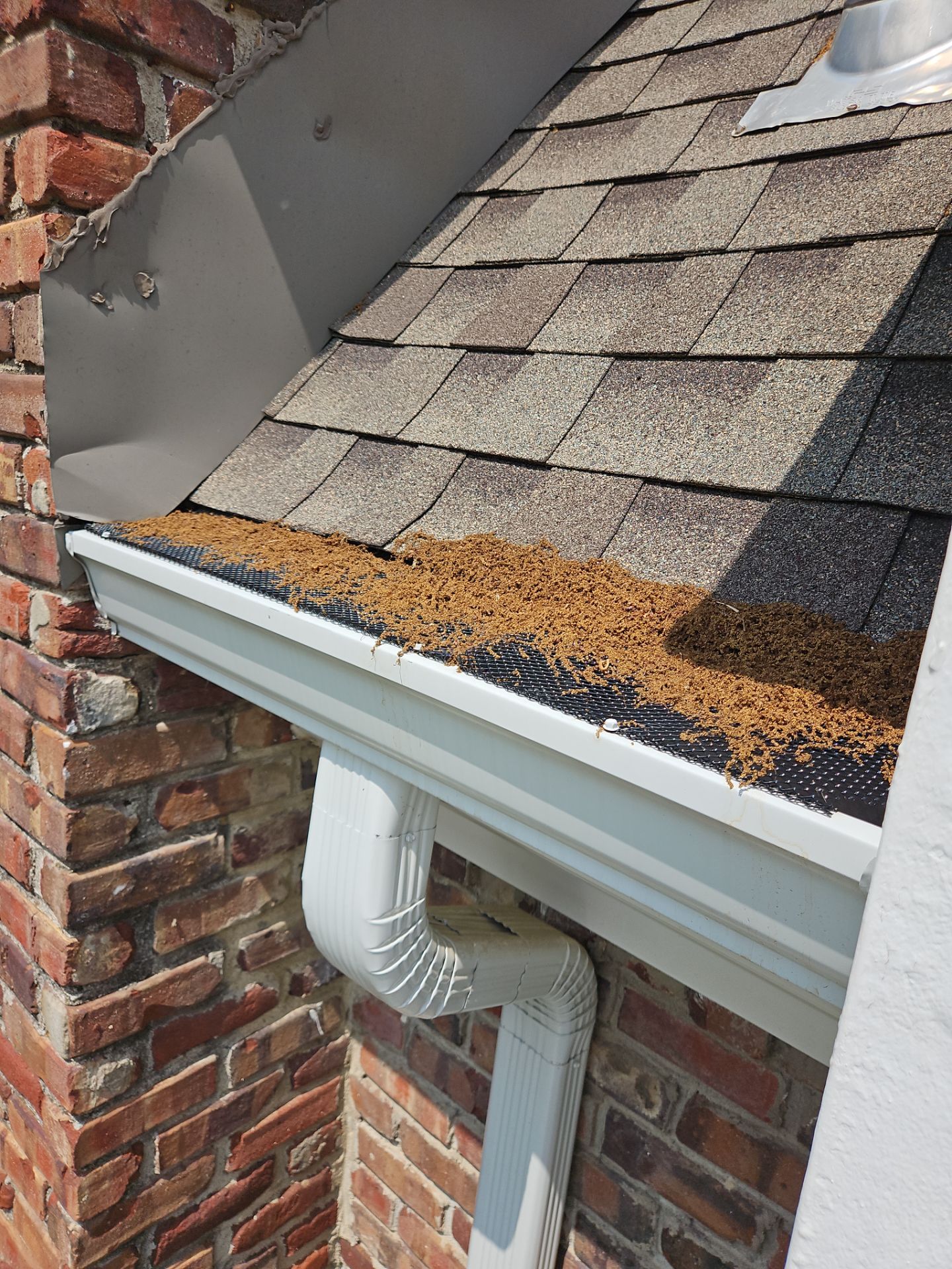 Commercial gutter cleaning Kansas before photo with filled gutters