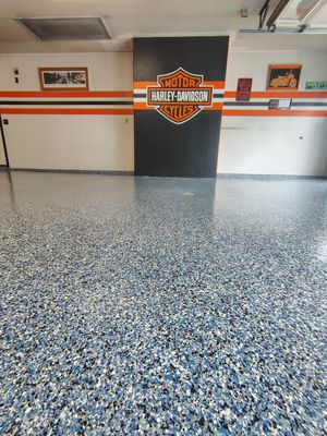 Custom Grey Flake Epoxy Garage Floor Installation in Remsen