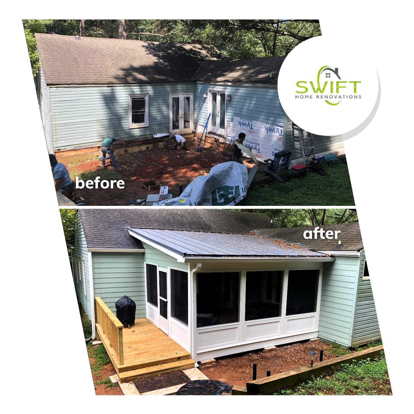 Custom Screened Porch with Metal Roof and Deck in Decatur by Swift Home Renovations