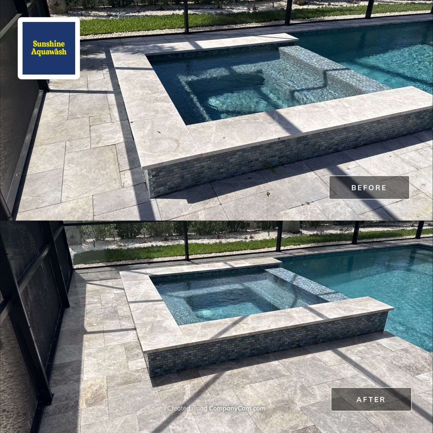 Travertine Pool Deck, Lanai & Screen Enclosure Cleaning Near Manatee River | Bradenton, FL by Sunshine AquaWash