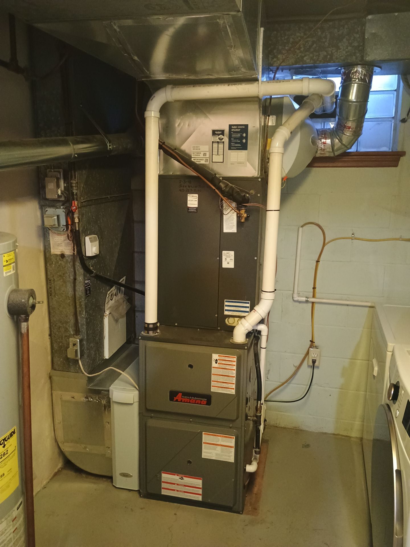 Water Heater Installation using Amana 2 Stage High Efficiency Furnace by Sureway Comfort John Wilcox Plumbing Heating Cooling