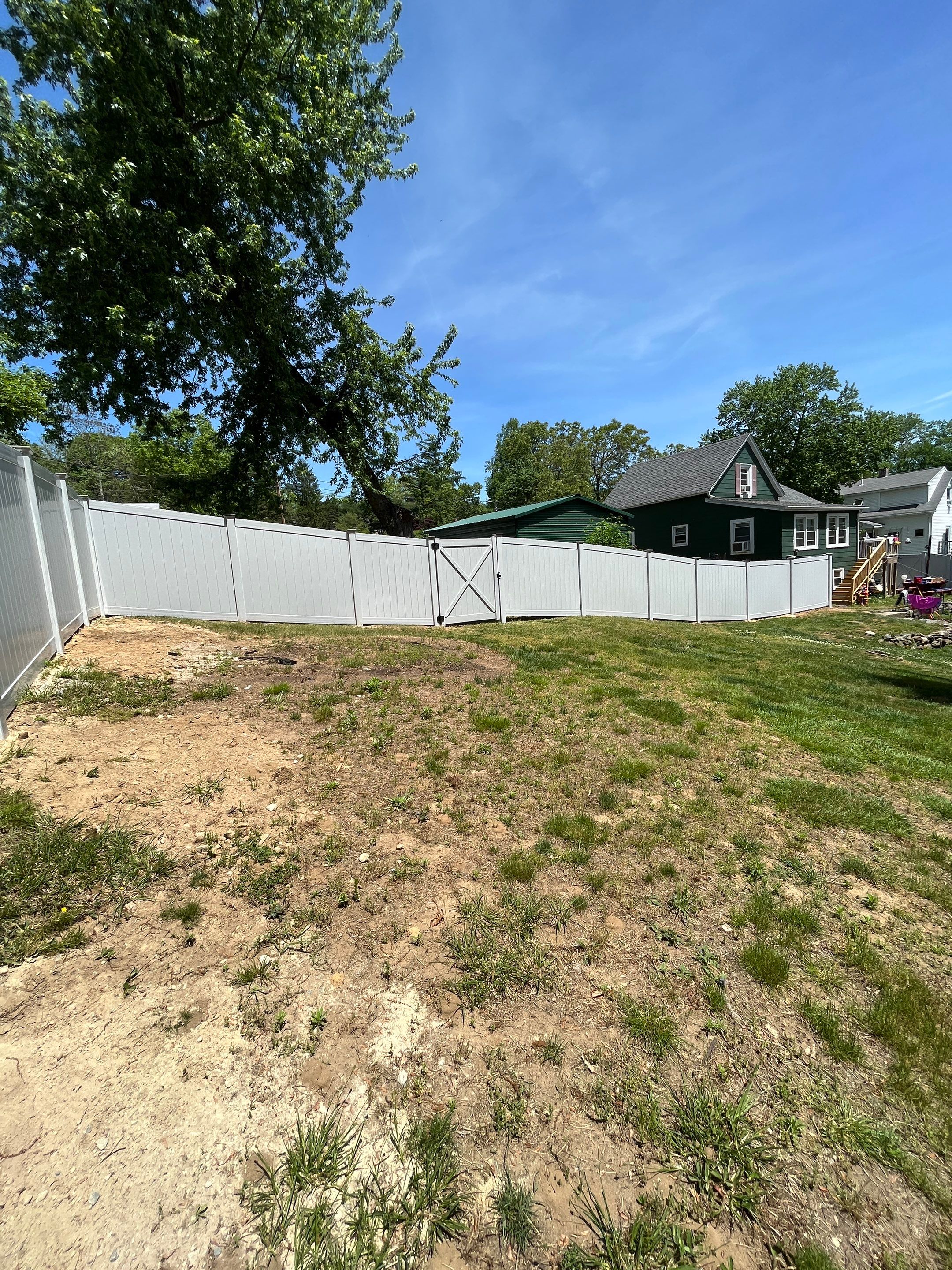 New Vinyl Privacy Fence, With Matching Gate in White. by DiGiorgi Roofing and Siding Inc