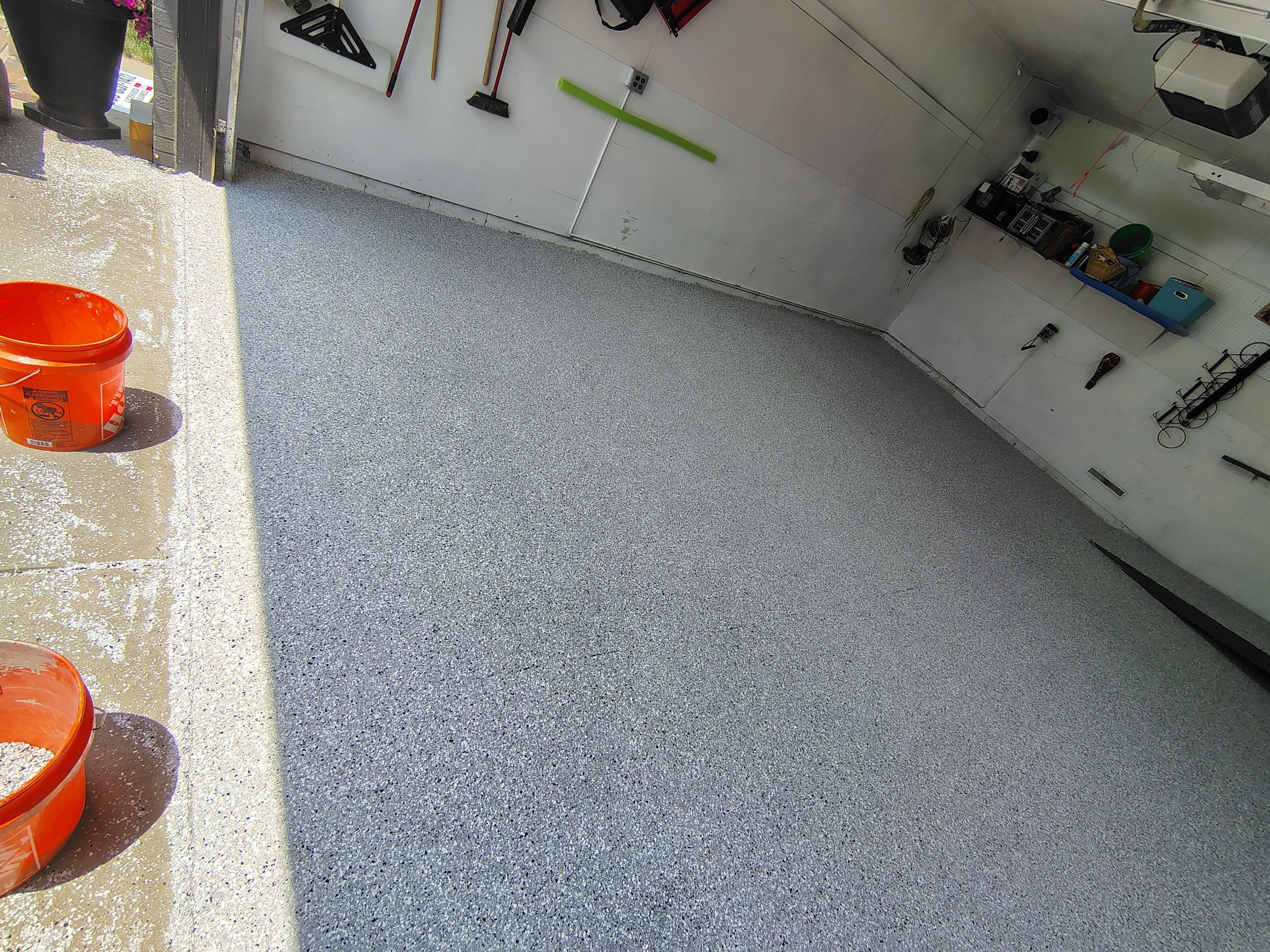 Yankton Garage Concrete Coating With Feather Gray Decorative Chips by Select Painting, Coatings & Garage Cabinets