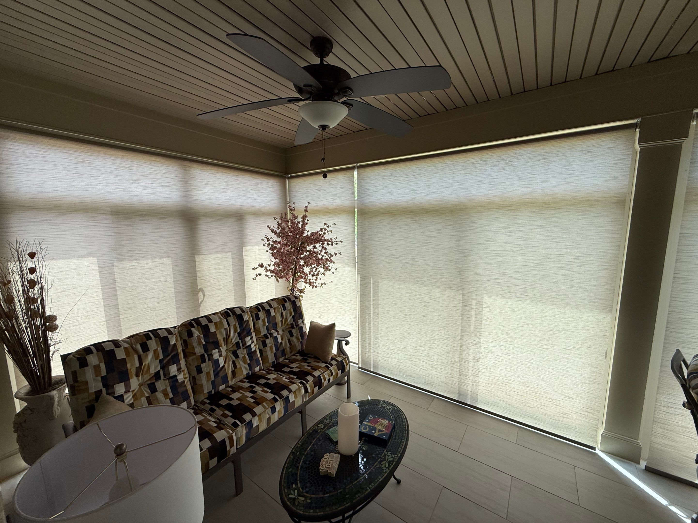 Custom Roller Shade Installation for Enclosed Sunroom in Mint Hill by Southern Traditions Window Fashions