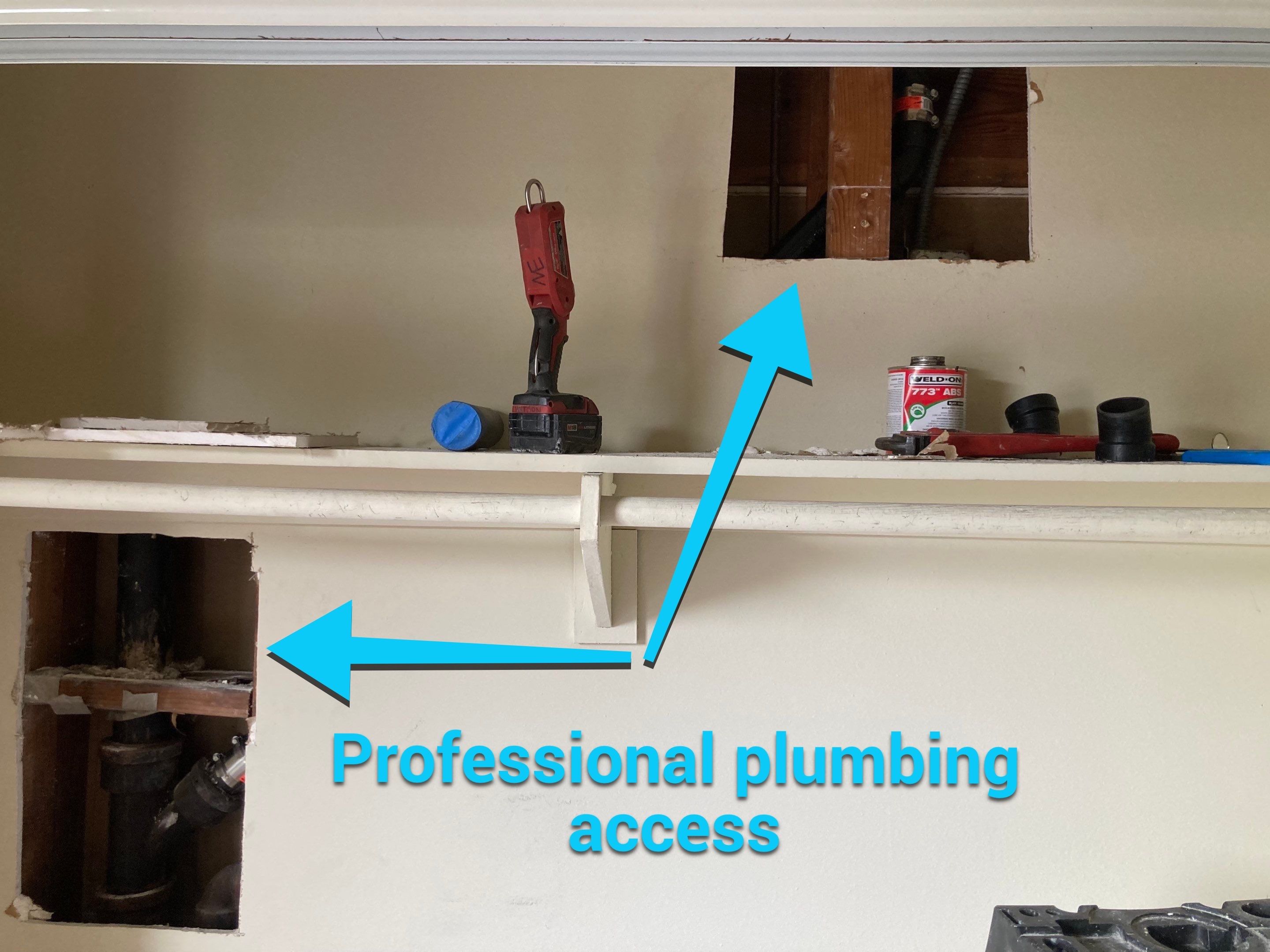 Cracked Cast Iron Line in the wall by Professional Plumbing Inc 