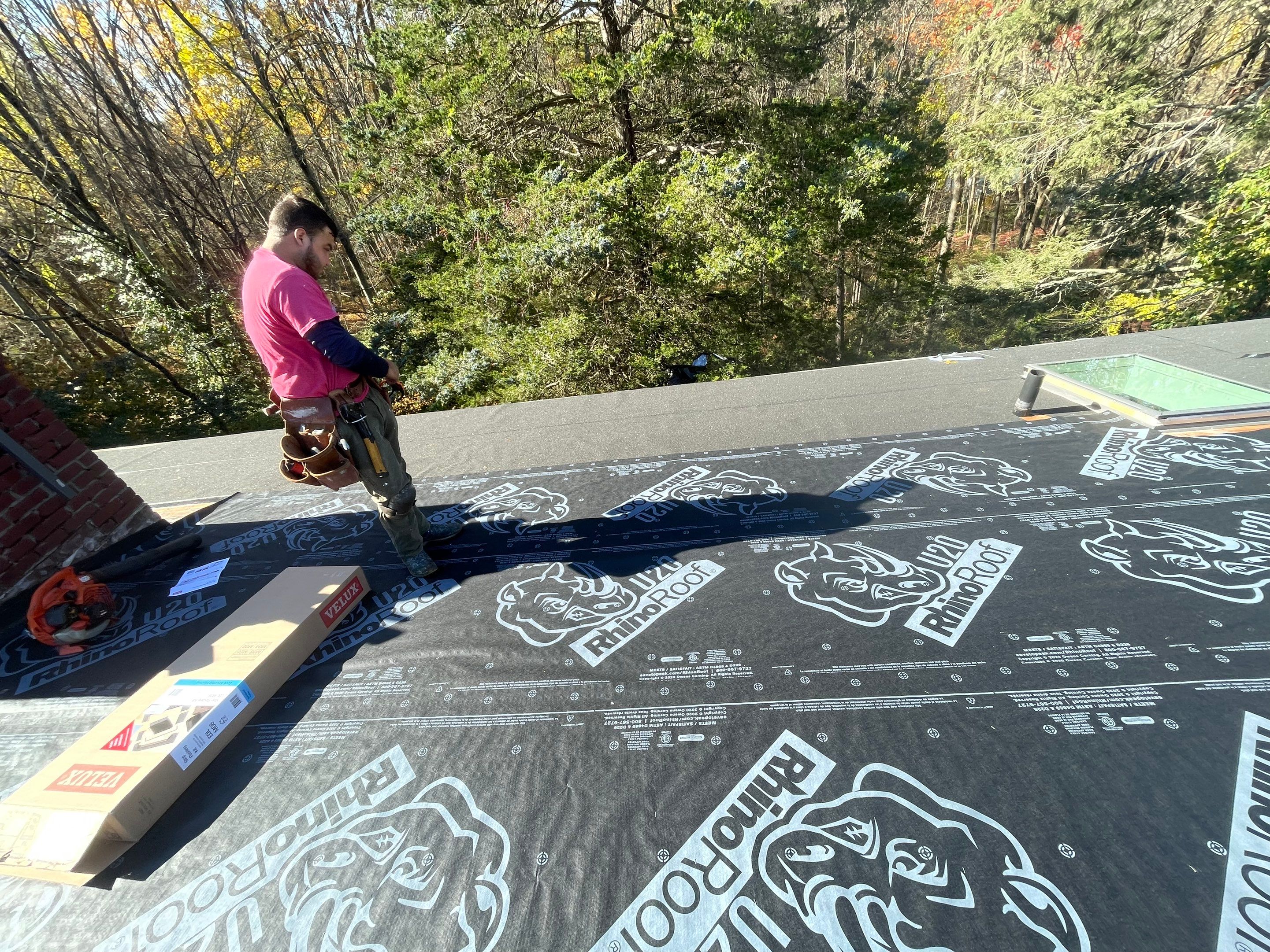 Residential Roofing Installation using Owens Corning TruDefinition Duration AR - Estate Gray & White Double 4 Siding by A Plus Exterior