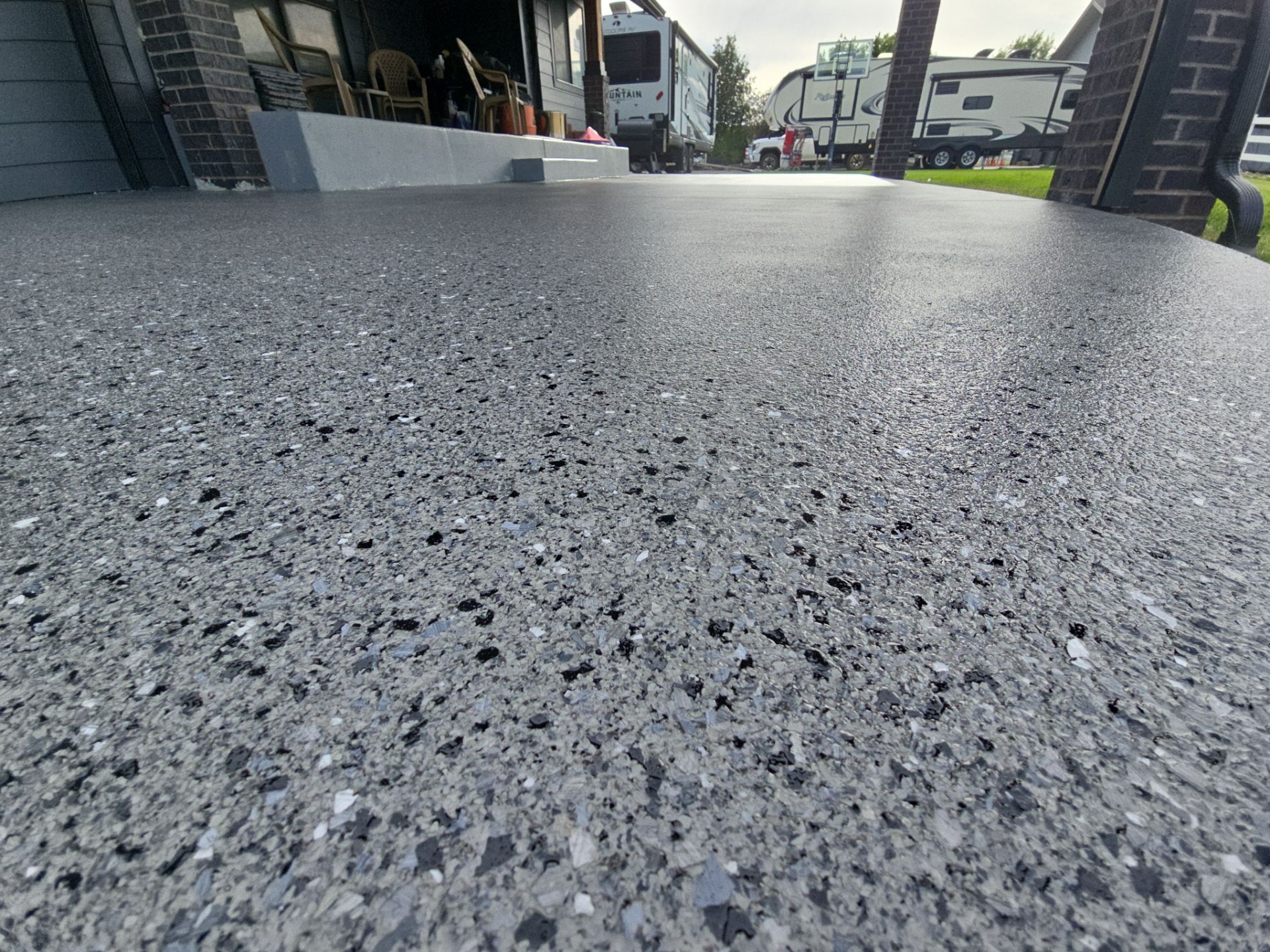 Slate Hybrid Concrete Patio and Apron Coating in Post Falls by Croc Coatings, LLC