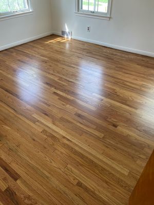 Hardwood flooring sanding using 2 1/4" Red oak flooring Golden Oak Stain