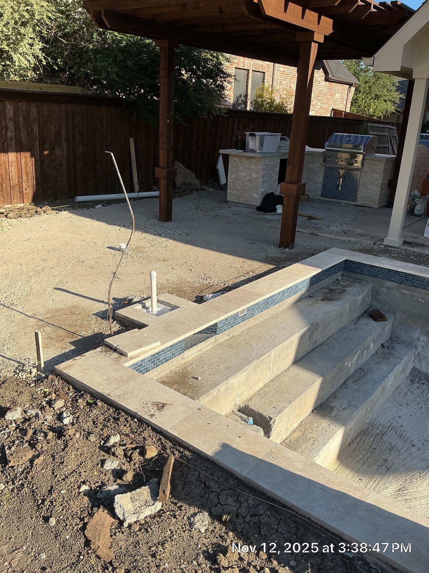 Geometric Pool with Pergola and Outdoor Kitchen by Pinnacle Pools and Spas - DFW