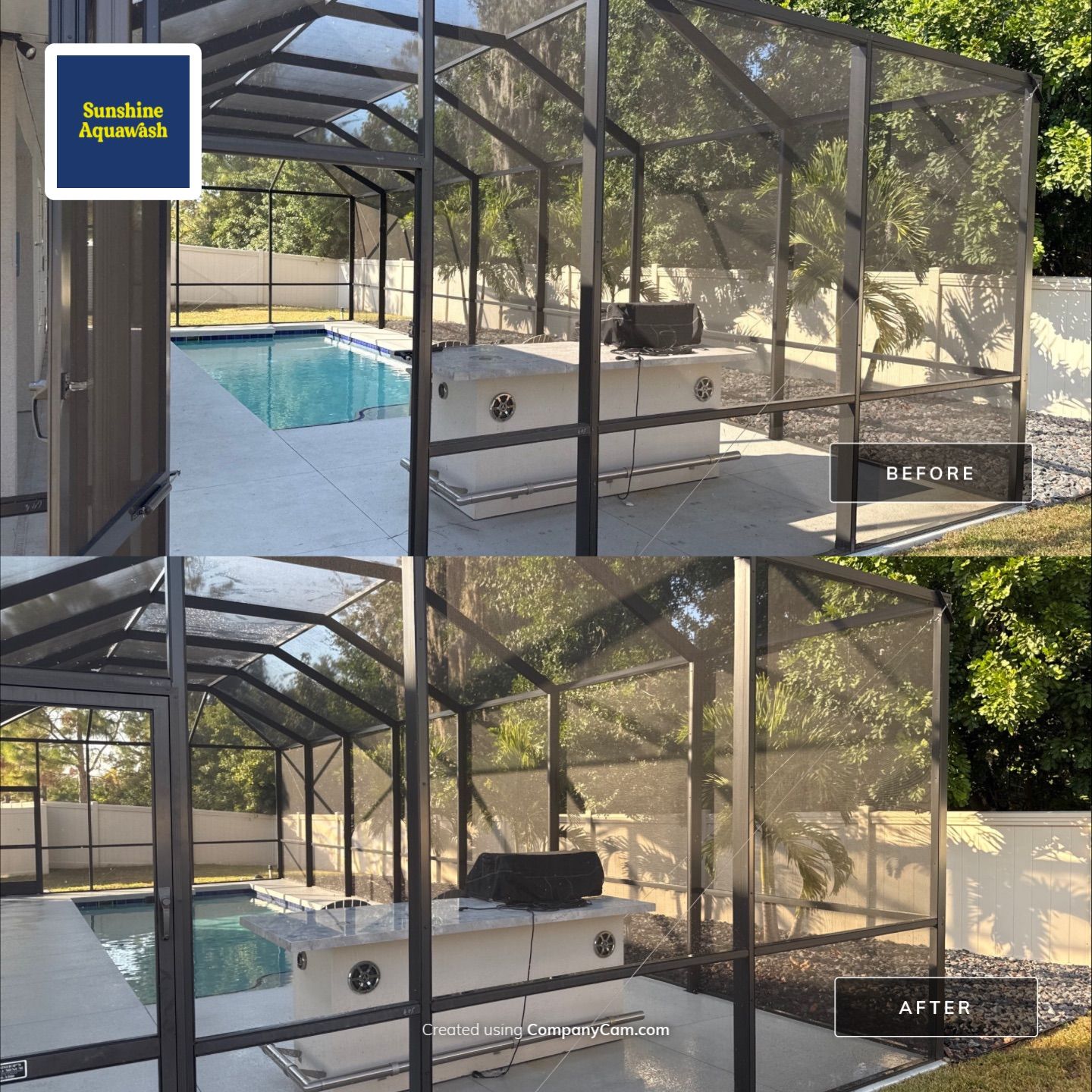 Painted Pool Deck & Screen Enclosure Cleaning | Heron Creek, Palmetto FL by Sunshine AquaWash