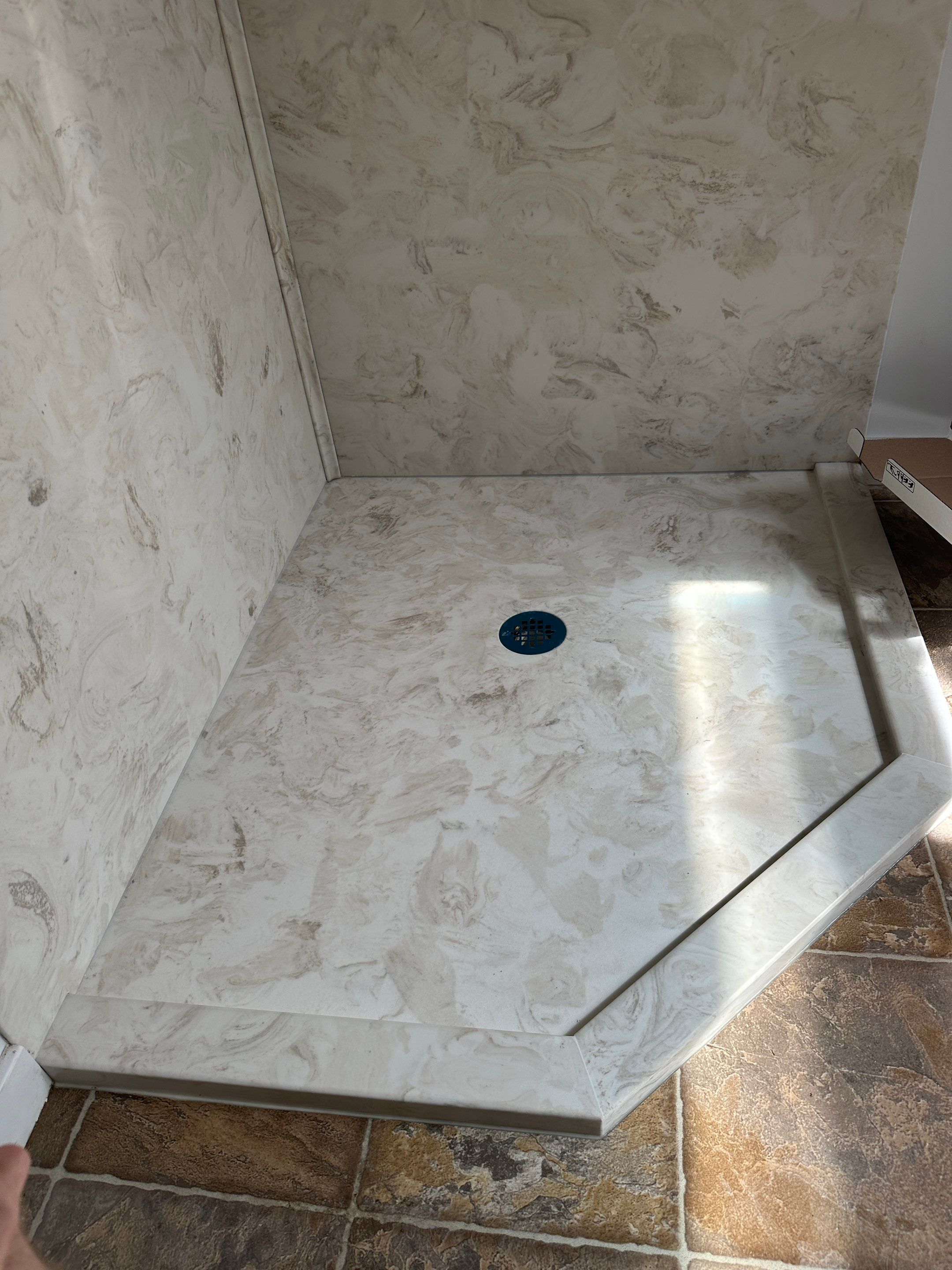 Solid Surface Neo Angle Shower by Renovatic LLC