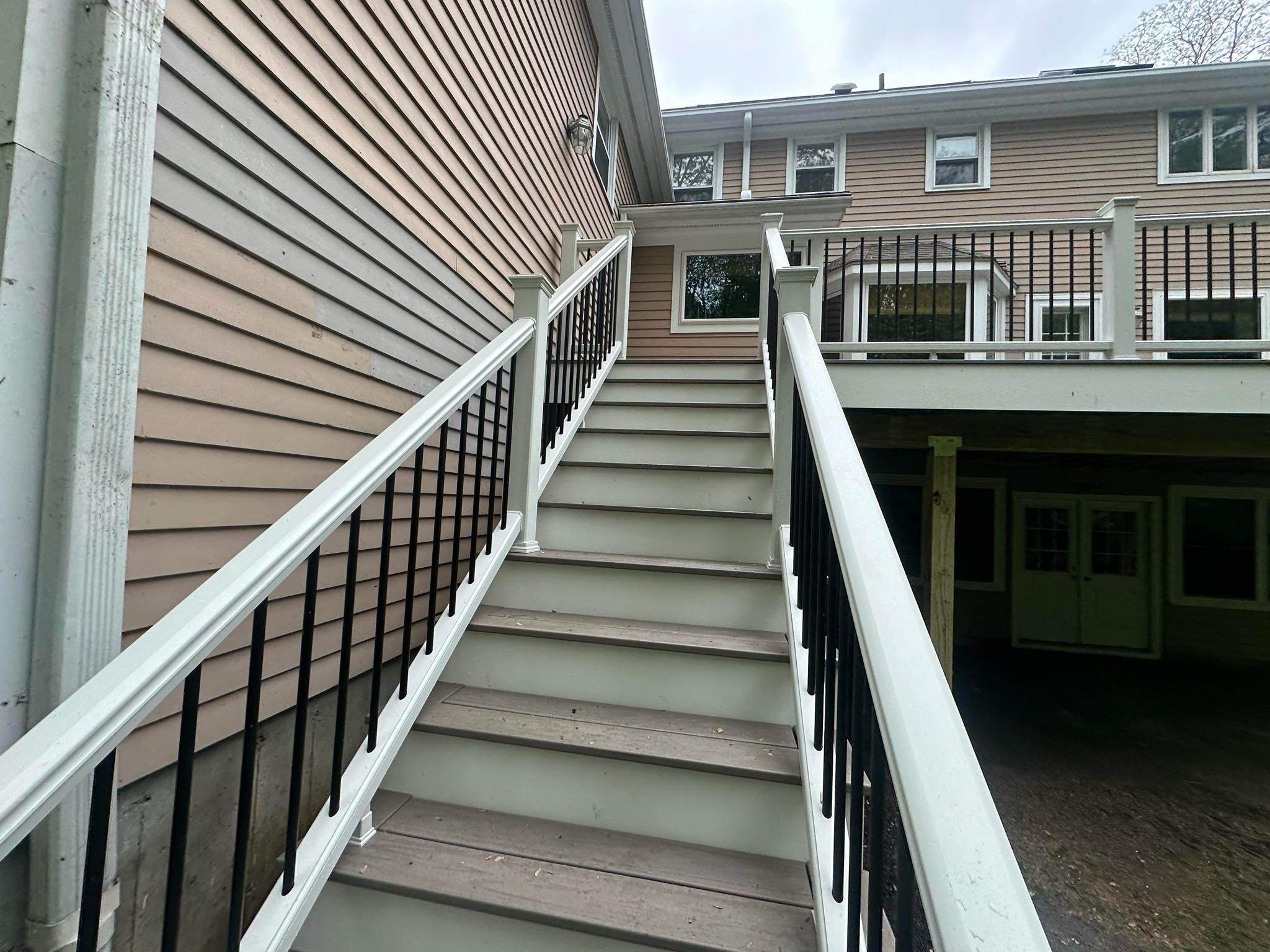 Deck replacement Trex Lineage Biscayne, Trex transcend Railing White. by DiGiorgi Roofing and Siding Inc