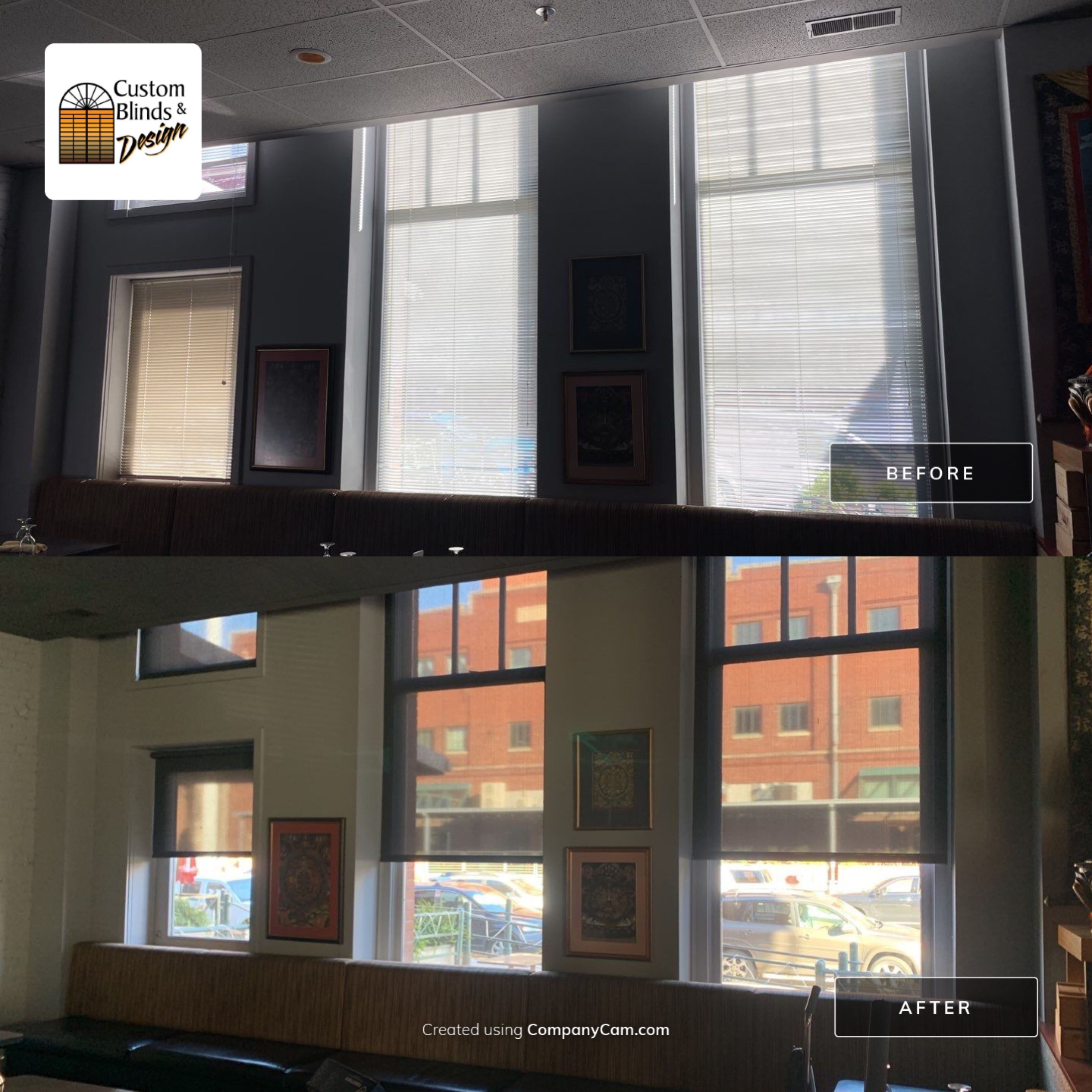 Screen Shades at The Oven in Downtown Lincoln by Custom Blinds & Design