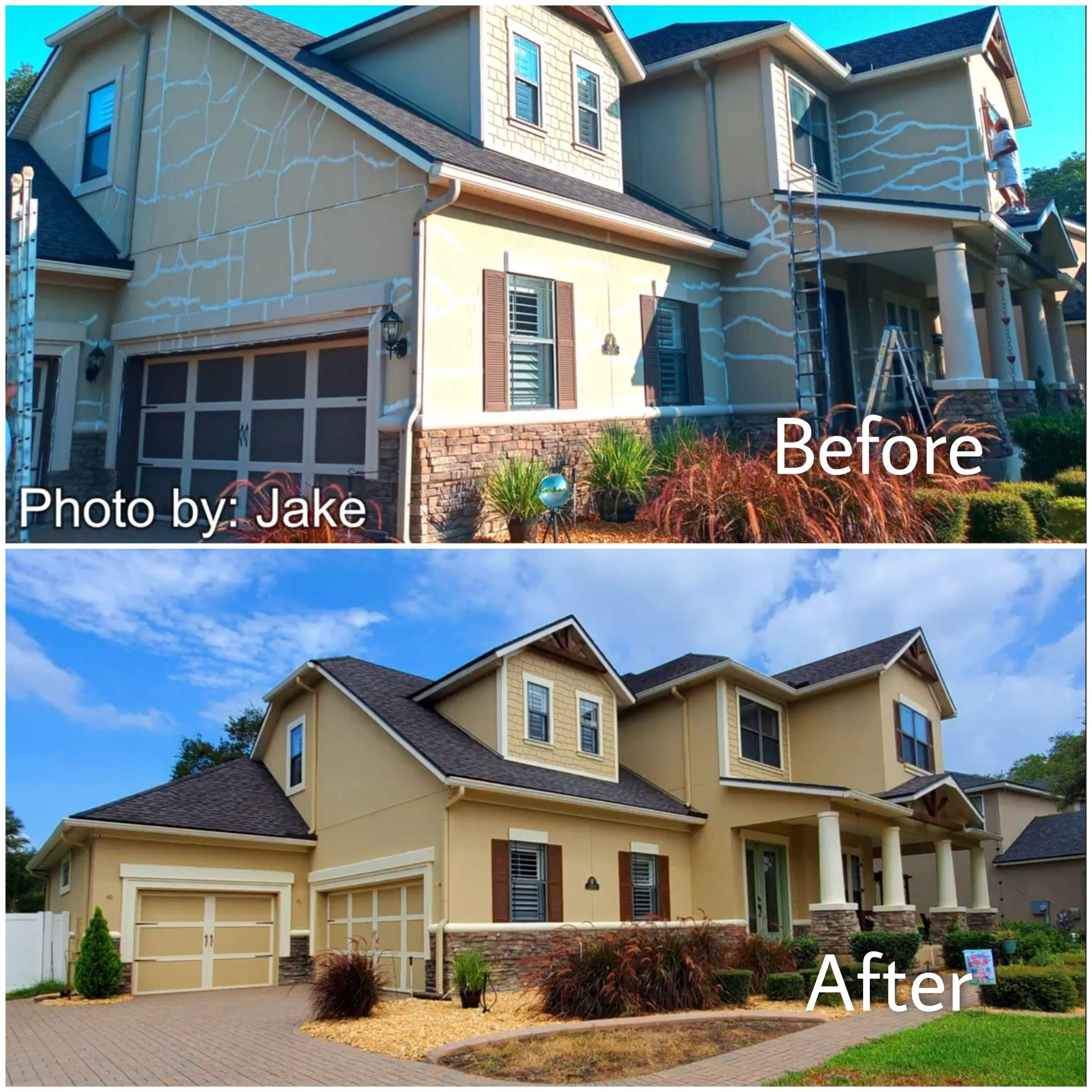 Stucco Crack Repairs and Exterior Painting in Jacksonville FL 32226 by A New Leaf Painting, LLC