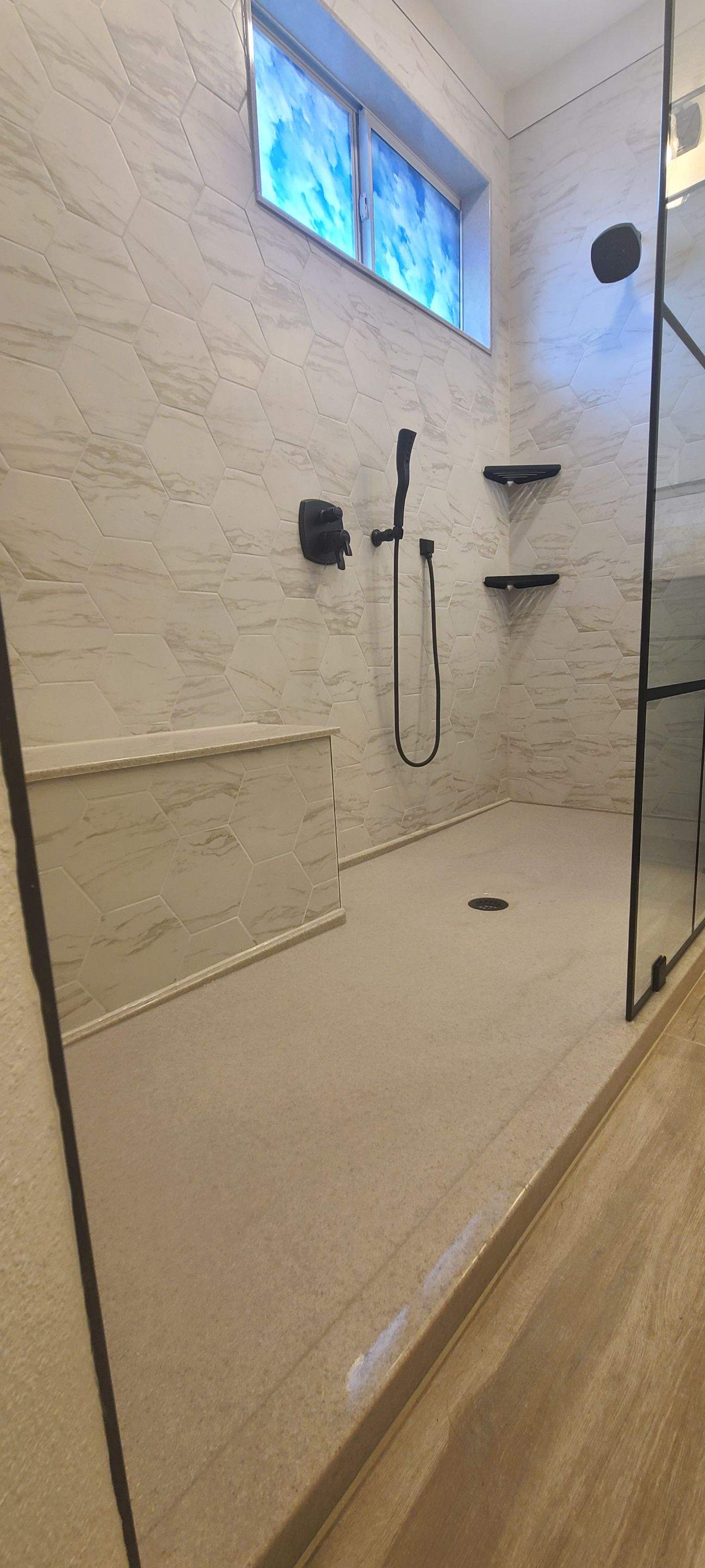 Stone Oak Bathroom Remodel with Paned Shower Glass by Legacy Bath and Kitchen